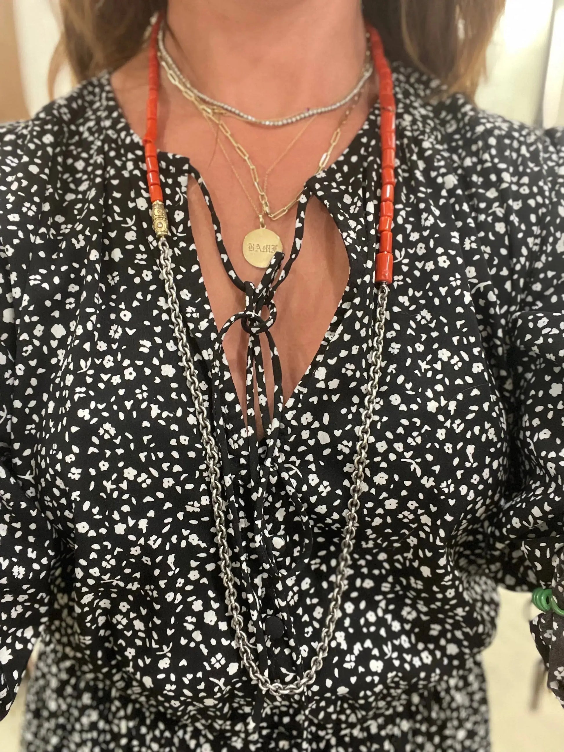 Mediterranean Red Coral Beads Male Vario Clasp - Squash Blossom Vail