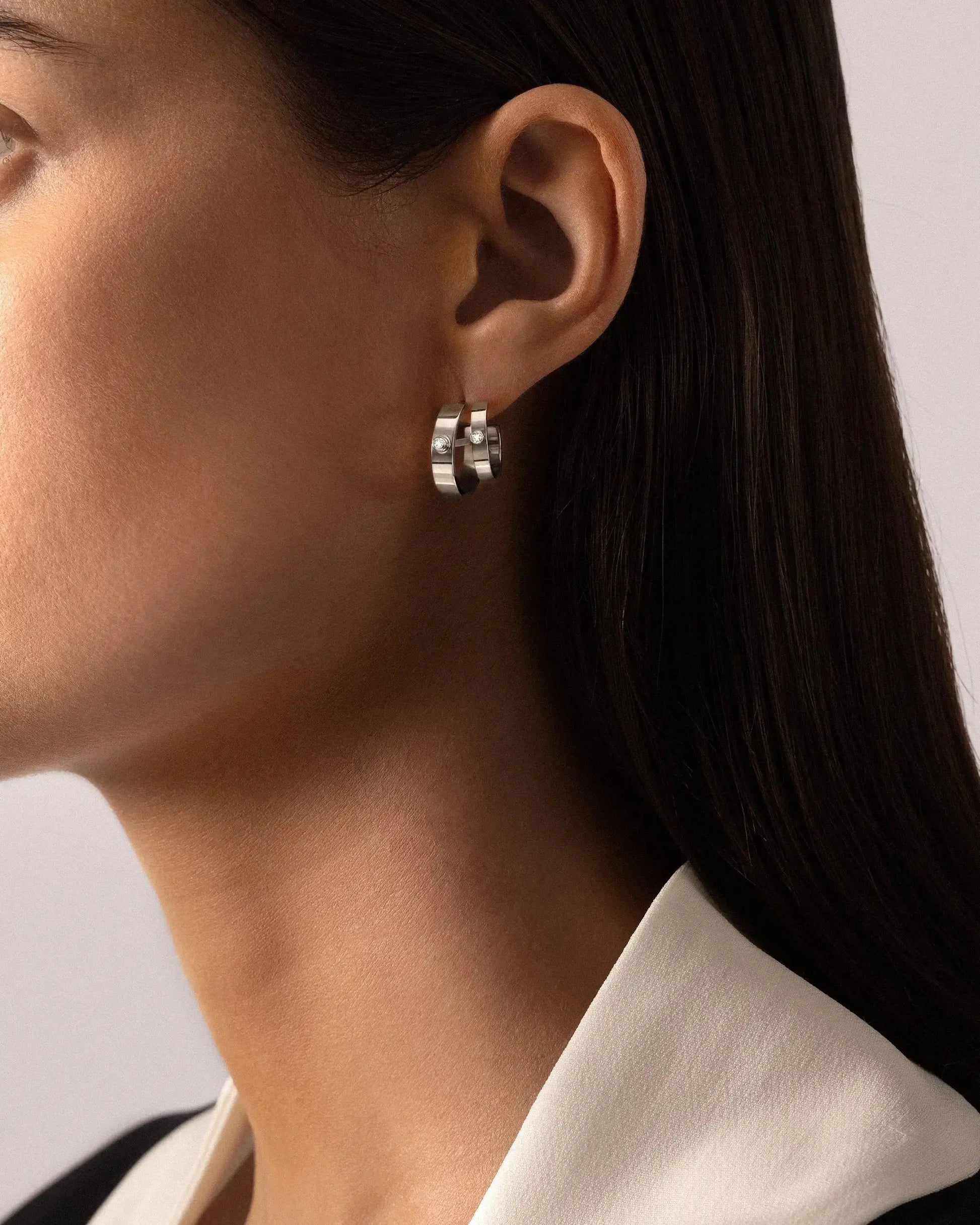 Monday Morning Double Diamond Hoops - White Gold Monday Morning Double Diamond Hoops - White Gold Nouvel Heritage Nouvel Heritage  Squash Blossom Vail