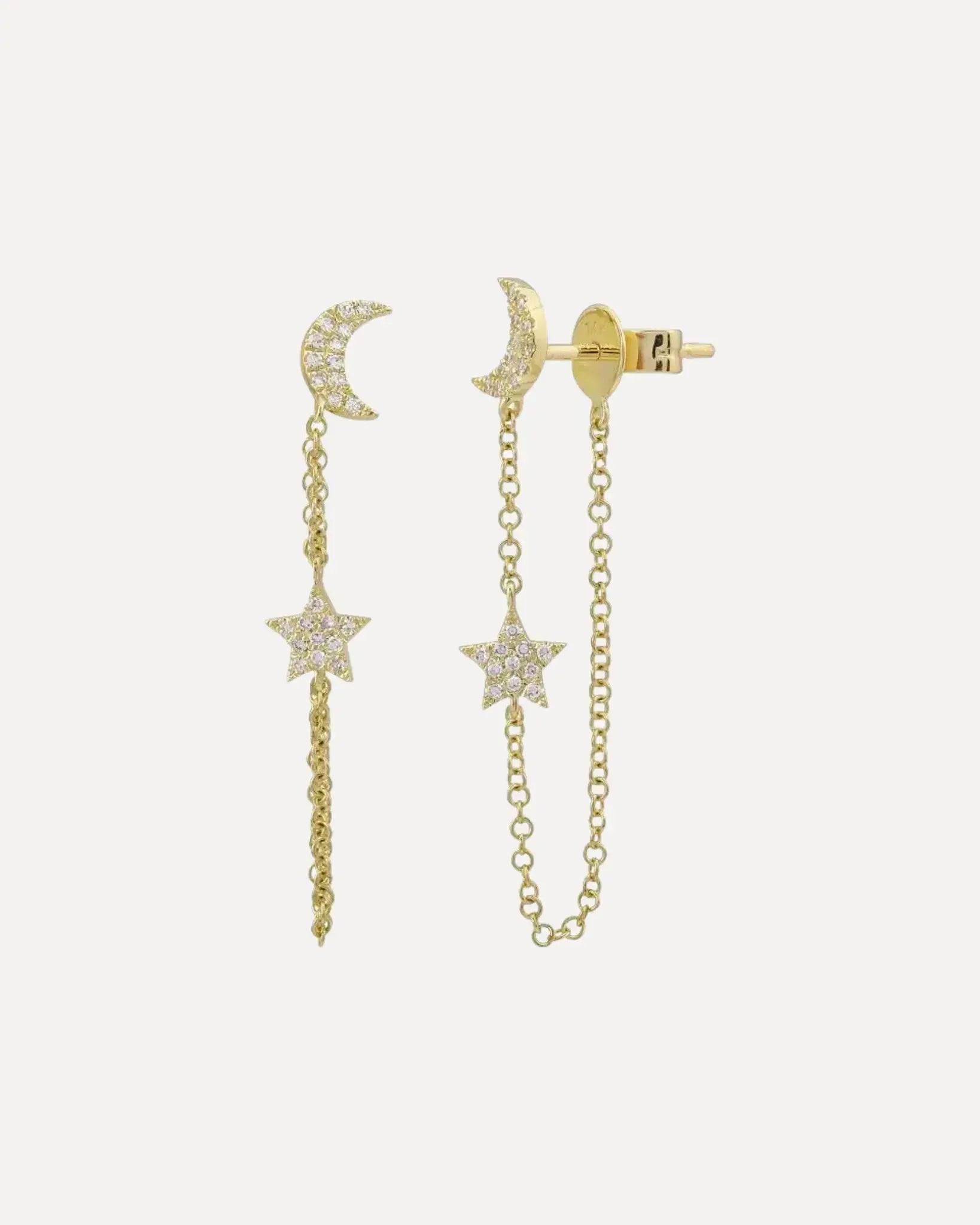 Moon & Star Diamond Chain Earrings Moon & Star Diamond Chain Earrings Stevie's Jewel Box Stevie's Jewel Box  Squash Blossom Vail
