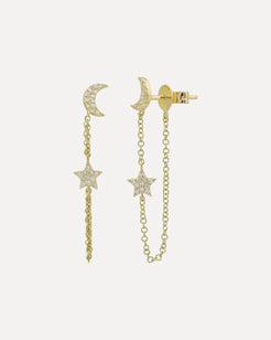 Moon & Star Diamond Chain Earrings Moon & Star Diamond Chain Earrings Stevie's Jewel Box Stevie's Jewel Box  Squash Blossom Vail