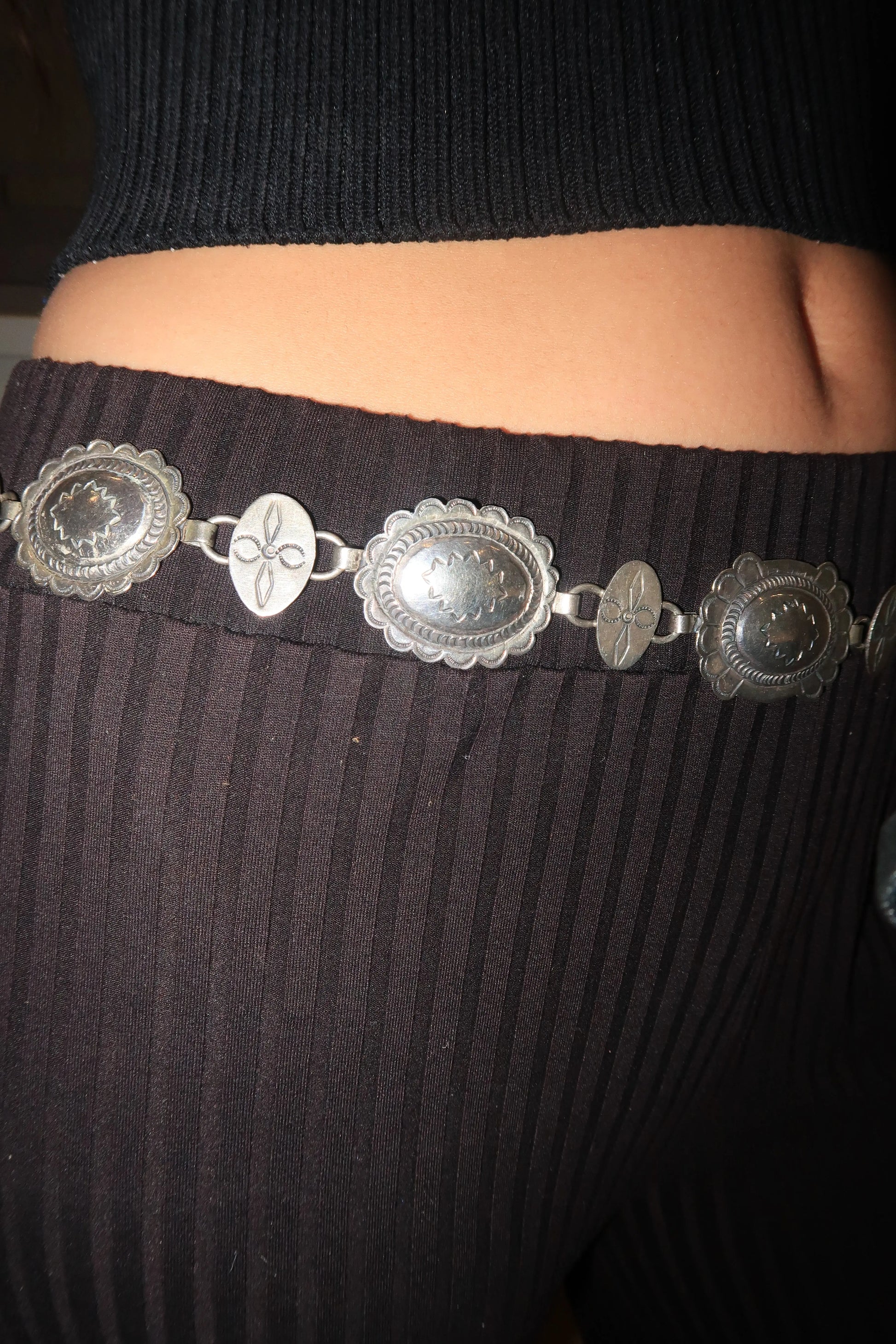 Multi-shape all Silver belt Multi-shape all Silver belt Native American Collection Native American Collection  Squash Blossom Vail