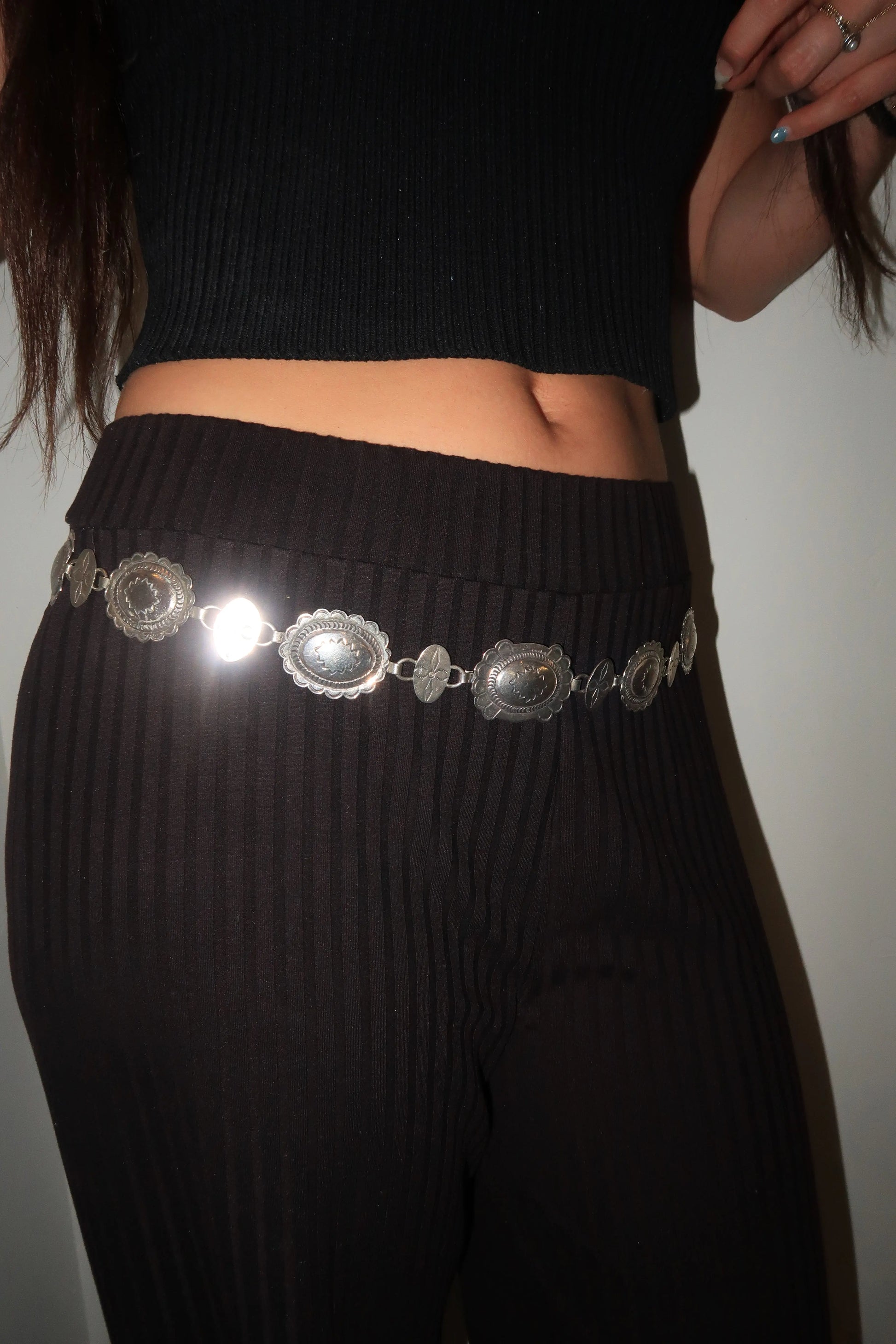Multi-shape all Silver belt Multi-shape all Silver belt Native American Collection Native American Collection  Squash Blossom Vail