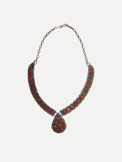 Navajo Hinged Necklace Coral, Very red Navajo Hinged Necklace Coral, Very red Native American Collection Native American Collection  Squash Blossom Vail