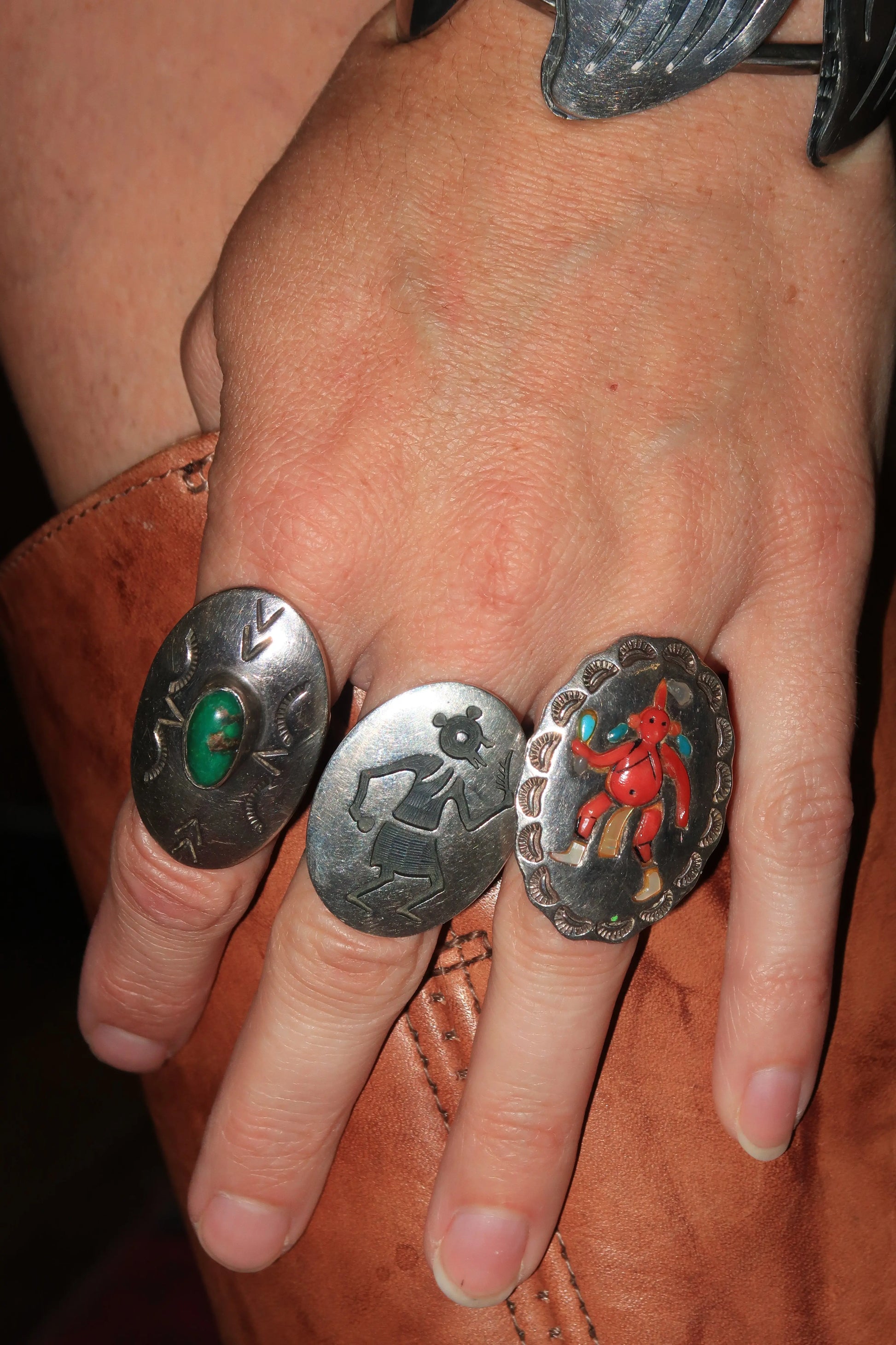 Old Green Turquoise Navajo Ring Old Green Turquoise Navajo Ring Native American Collection Native American Collection  Squash Blossom Vail