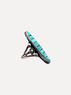 Old Relief Inlay Ring, Marquis shape Old Relief Inlay Ring, Marquis shape Native American Collection Native American Collection  Squash Blossom Vail