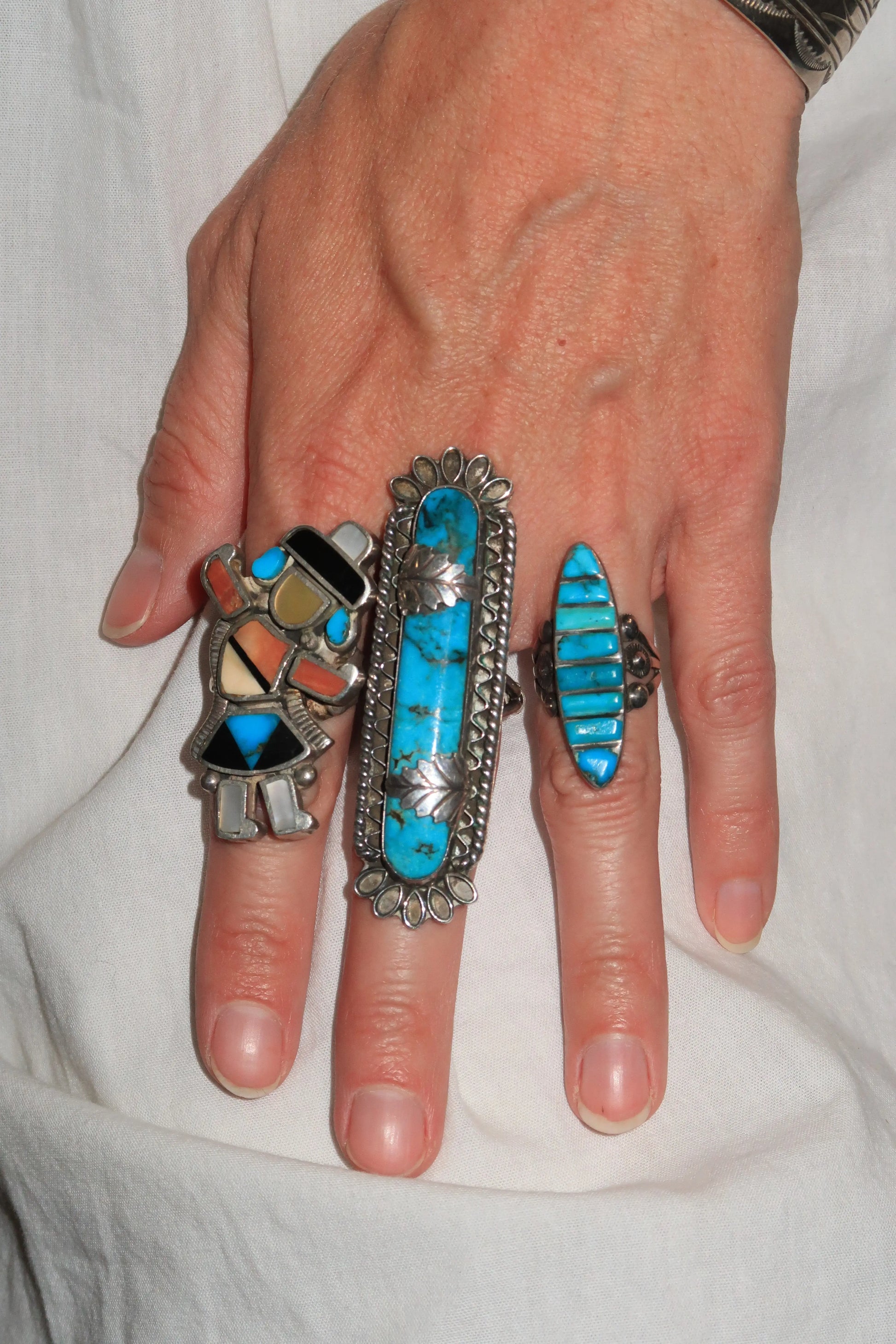 Old Relief Inlay Ring, Marquis shape Old Relief Inlay Ring, Marquis shape Native American Collection Native American Collection  Squash Blossom Vail