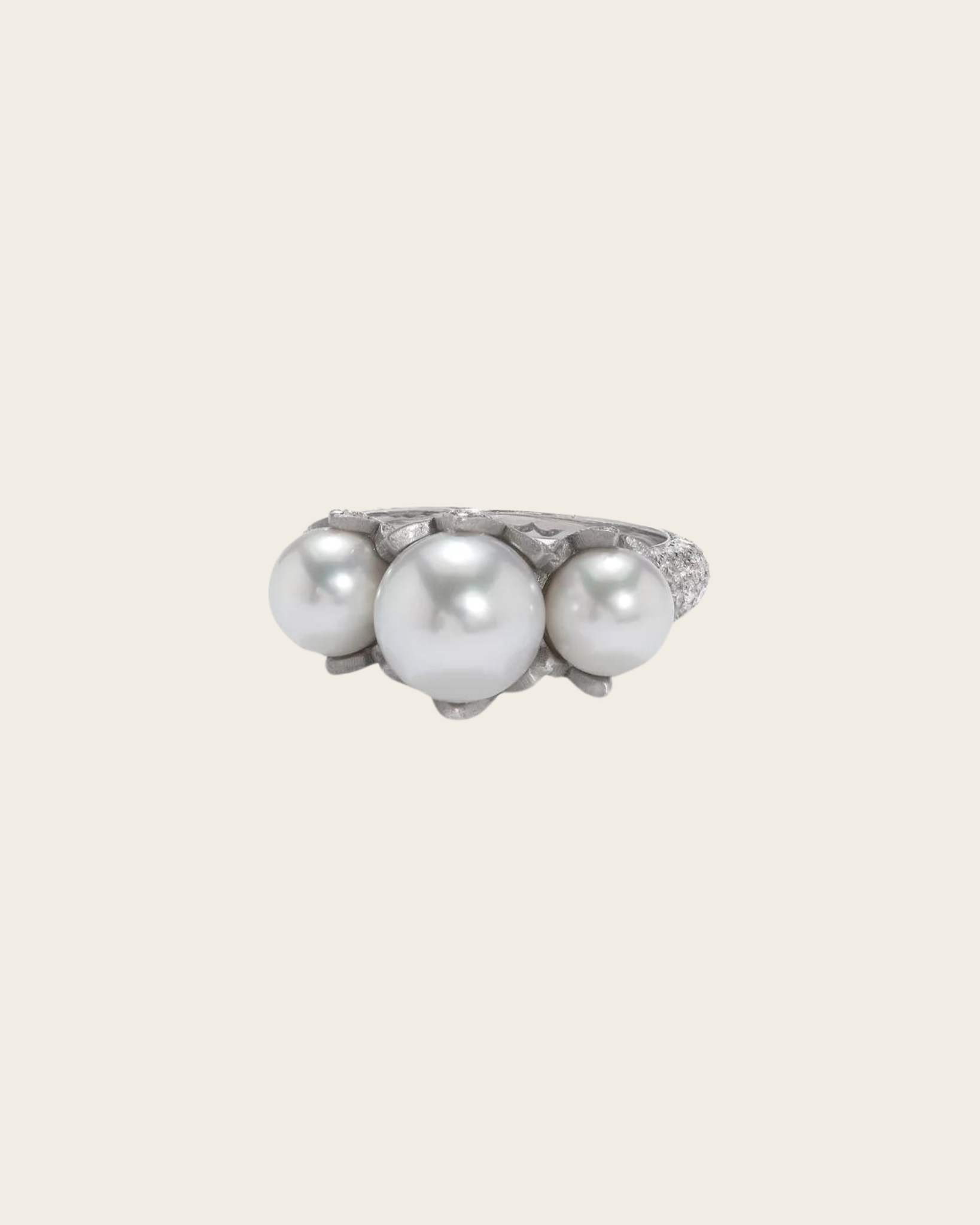 One of a Kind Pave Pearl Blossom Three-Stone Ring