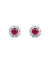 From Bayco's Collection, one-of-a-kind Burma Ruby and Diamond Earrings. A pair of platinum earrings centered upon a pair of round rubies each set within round colorless diamonds. The rubies are 1.56 cttw and the brilliant white diamonds are 1.27 cttw.
