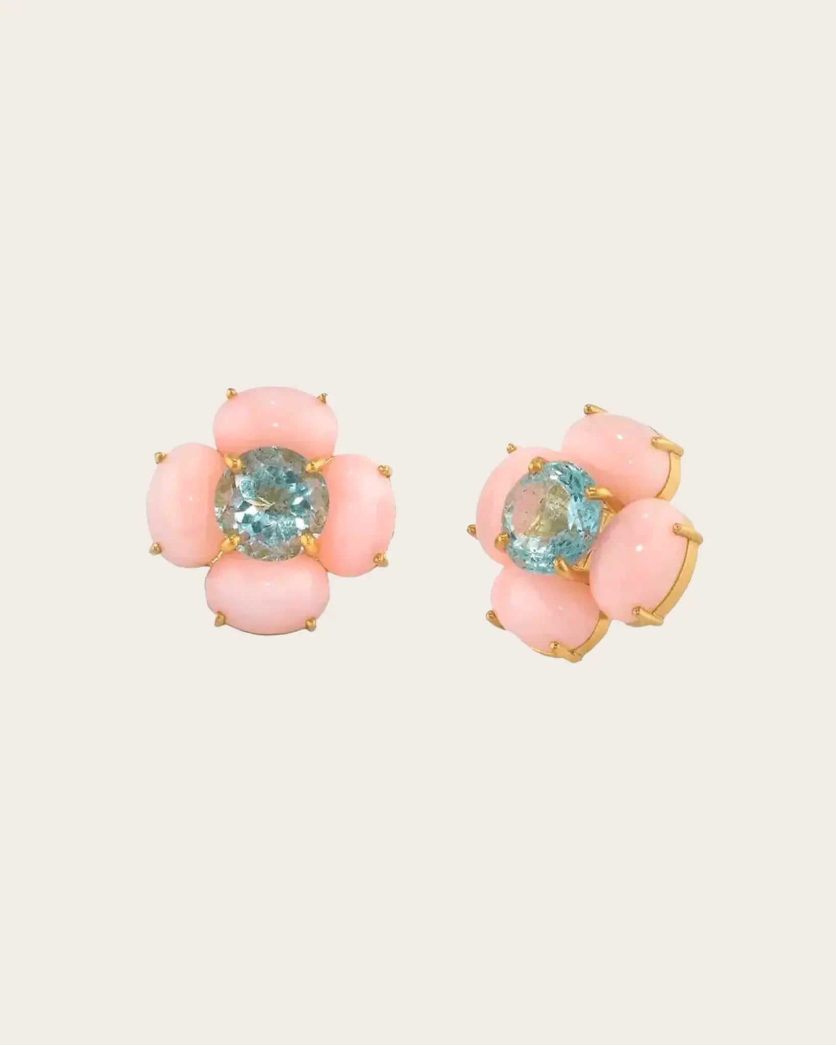 One-of-a-kind Opal and Aquamarine Flower Stud Earrings One-of-a-kind Opal and Aquamarine Flower Stud Earrings Irene Neuwirth Irene Neuwirth  Squash Blossom Vail