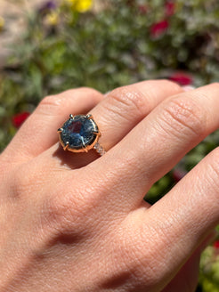 One of a Kind Natural Blue Sapphire Ring with Diamond Ring One of a Kind Natural Blue Sapphire Ring with Diamond Ring Bayco Bayco  Squash Blossom Vail
