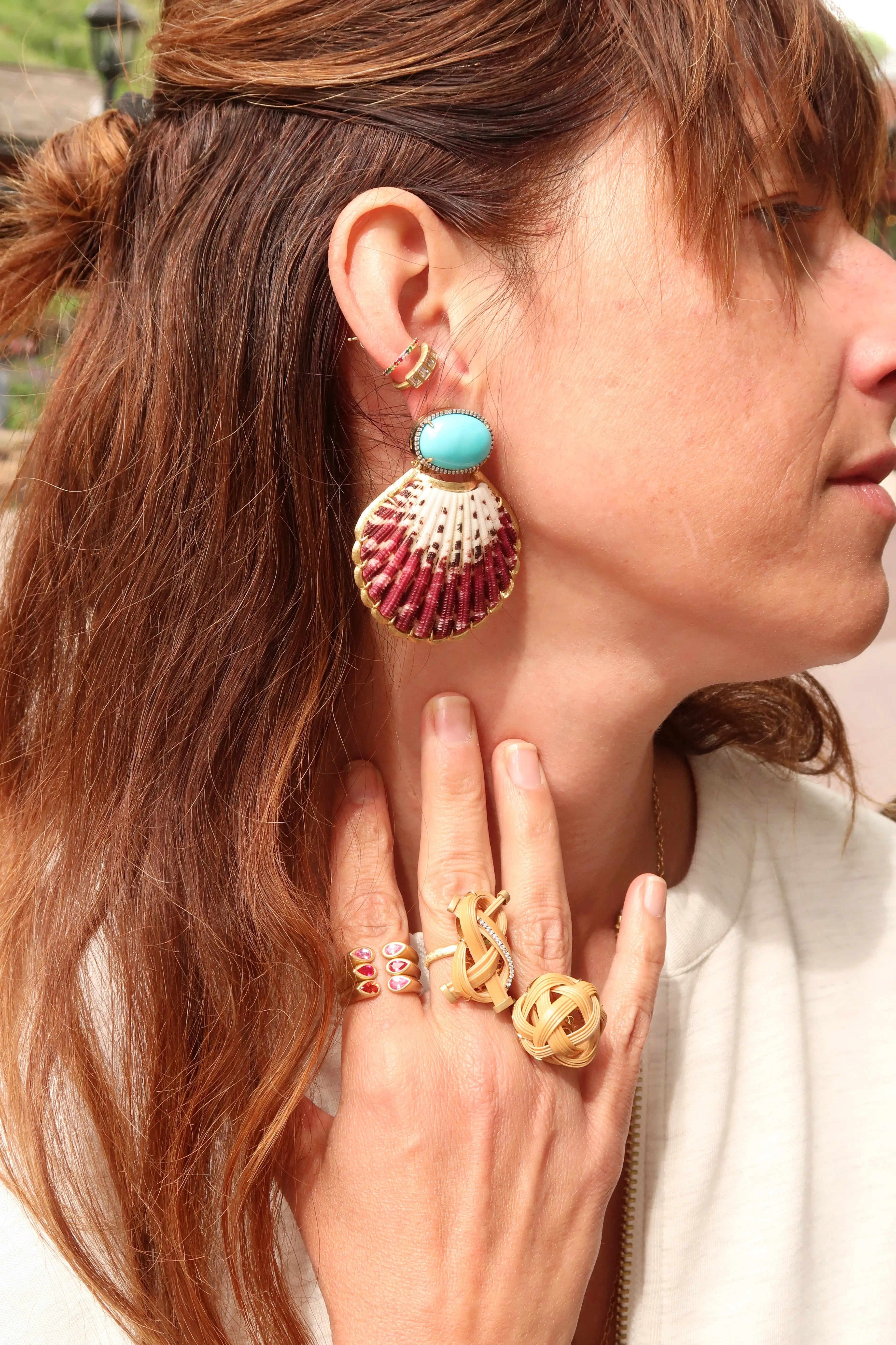 Pacific Shell Earrings with Diamonds and Turquoise Pacific Shell Earrings with Diamonds and Turquoise Silvia Furmanovich Silvia Furmanovich  Squash Blossom Vail