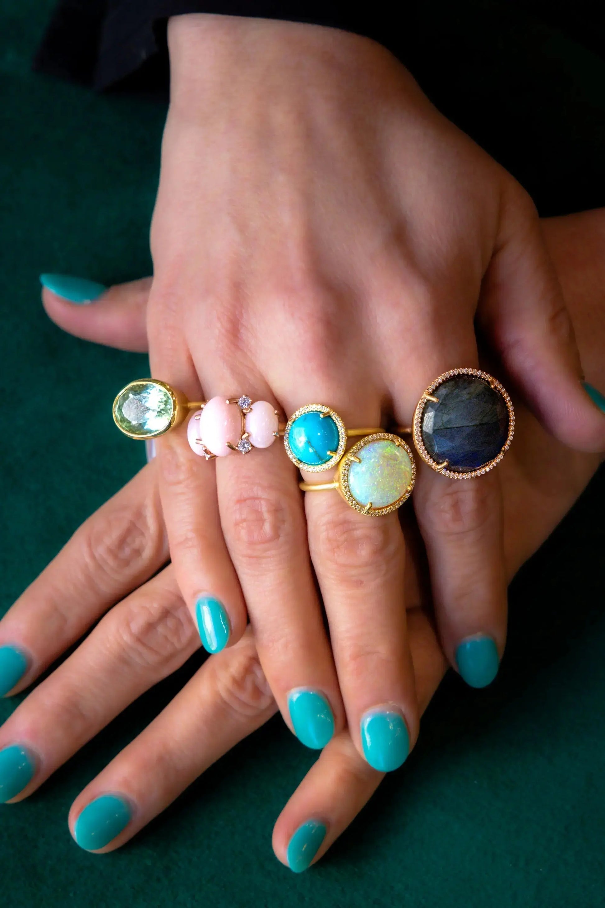 Turquoise and Pave Diamond Ring - Squash Blossom Vail