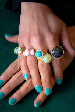 Turquoise and Pave Diamond Ring - Squash Blossom Vail