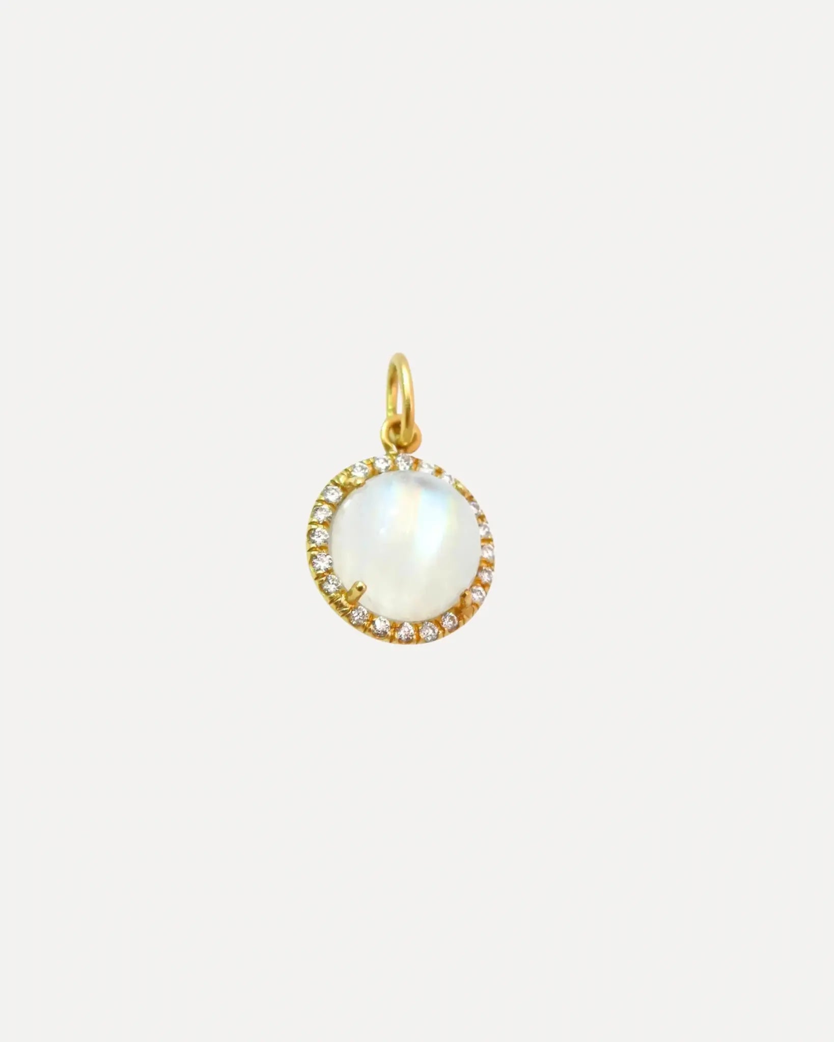 Pave Halo Medium Rainbow Moonstone Charm with Diamonds Pave Halo Medium Rainbow Moonstone Charm with Diamonds Irene Neuwirth Irene Neuwirth  Squash Blossom Vail