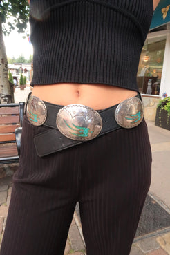 Peyote Bird or Water Bird Chip-Inlay belt by Tommy Singer Peyote Bird or Water Bird Chip-Inlay belt by Tommy Singer Native American Collection Native American Collection  Squash Blossom Vail