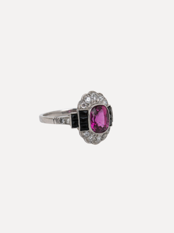 Pink Sapphire and Onyx Ring SQUASH BLOSSOM VINTAGE