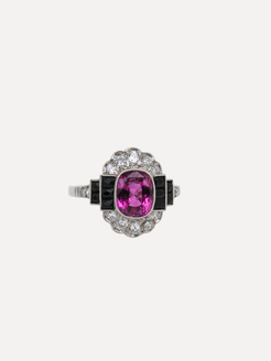 Pink Sapphire and Onyx Ring SQUASH BLOSSOM VINTAGE