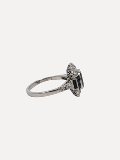 VINTAGE AT SQUASH BLOSSOM Pink Sapphire and Onyx Ring