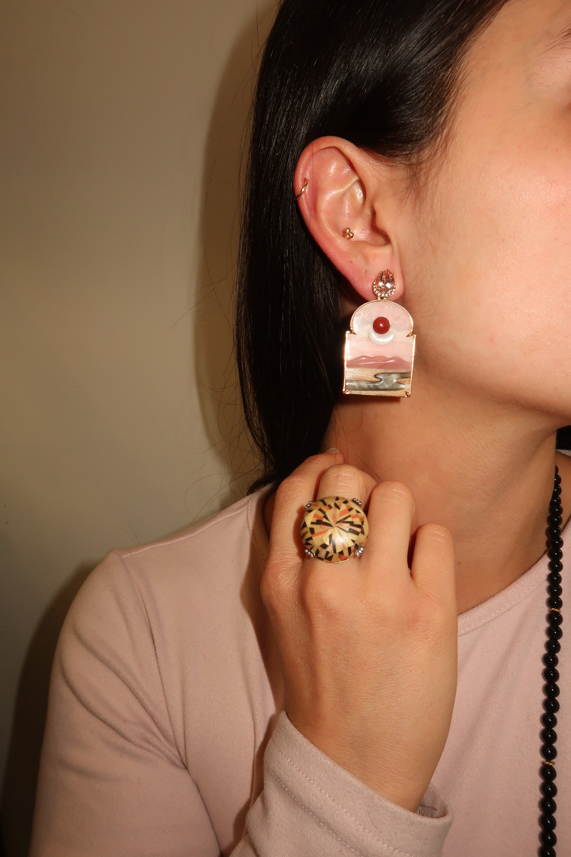 Pink opal earrings with window format Pink opal earrings with window format Silvia Furmanovich Silvia Furmanovich  Squash Blossom Vail