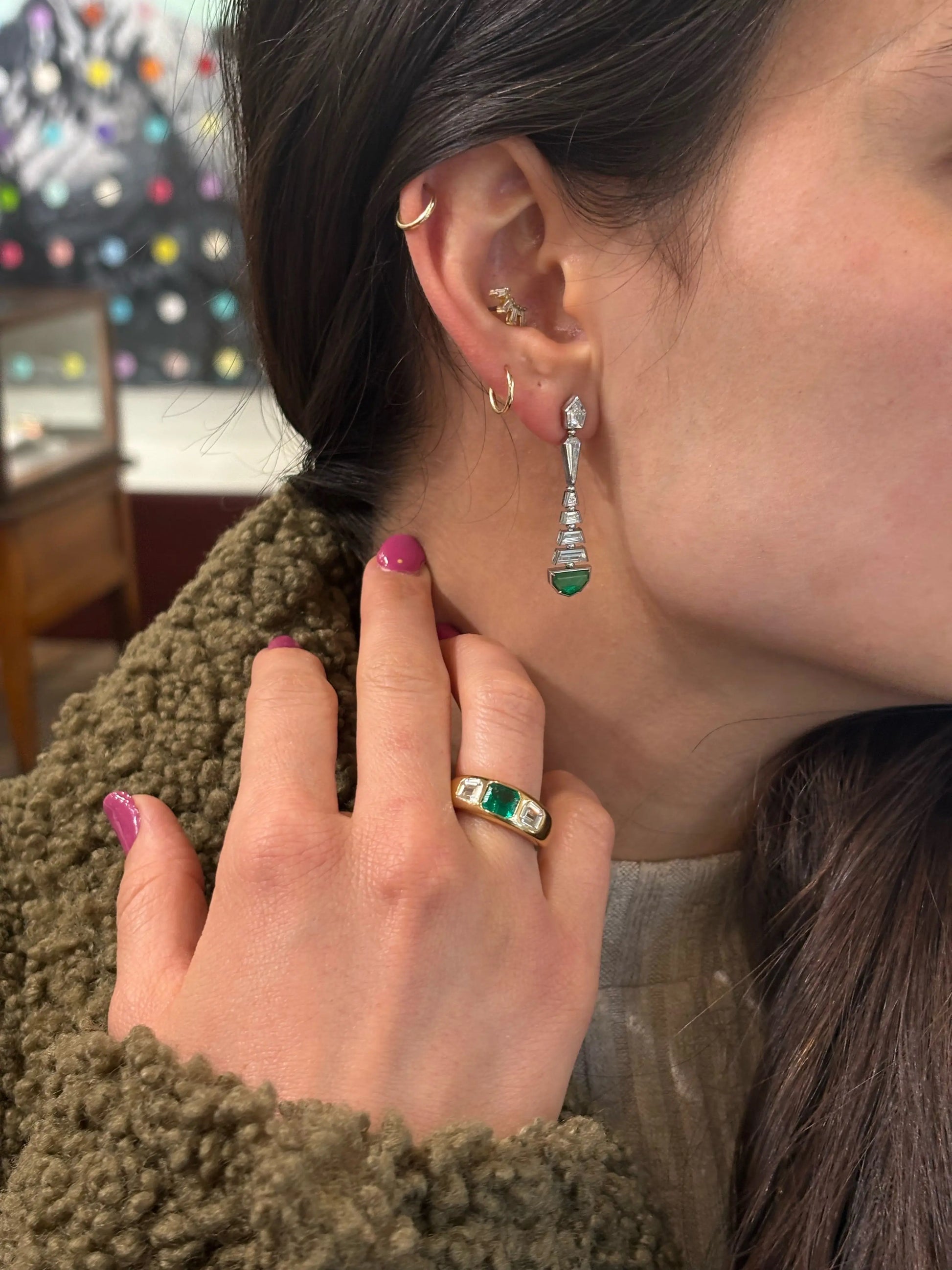 Platinum Emerald and Diamond Earrings Platinum Emerald and Diamond Earrings Bayco Bayco  Squash Blossom Vail