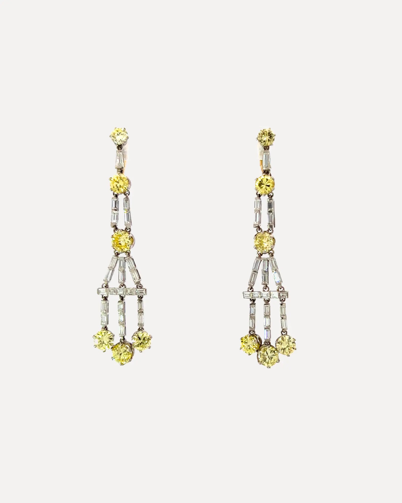 Platinum Yellow and White Diamond Dangle Earrings Platinum Yellow and White Diamond Dangle Earrings Vintage at the Squash Blossom Vintage at the Squash Blossom  Squash Blossom Vail