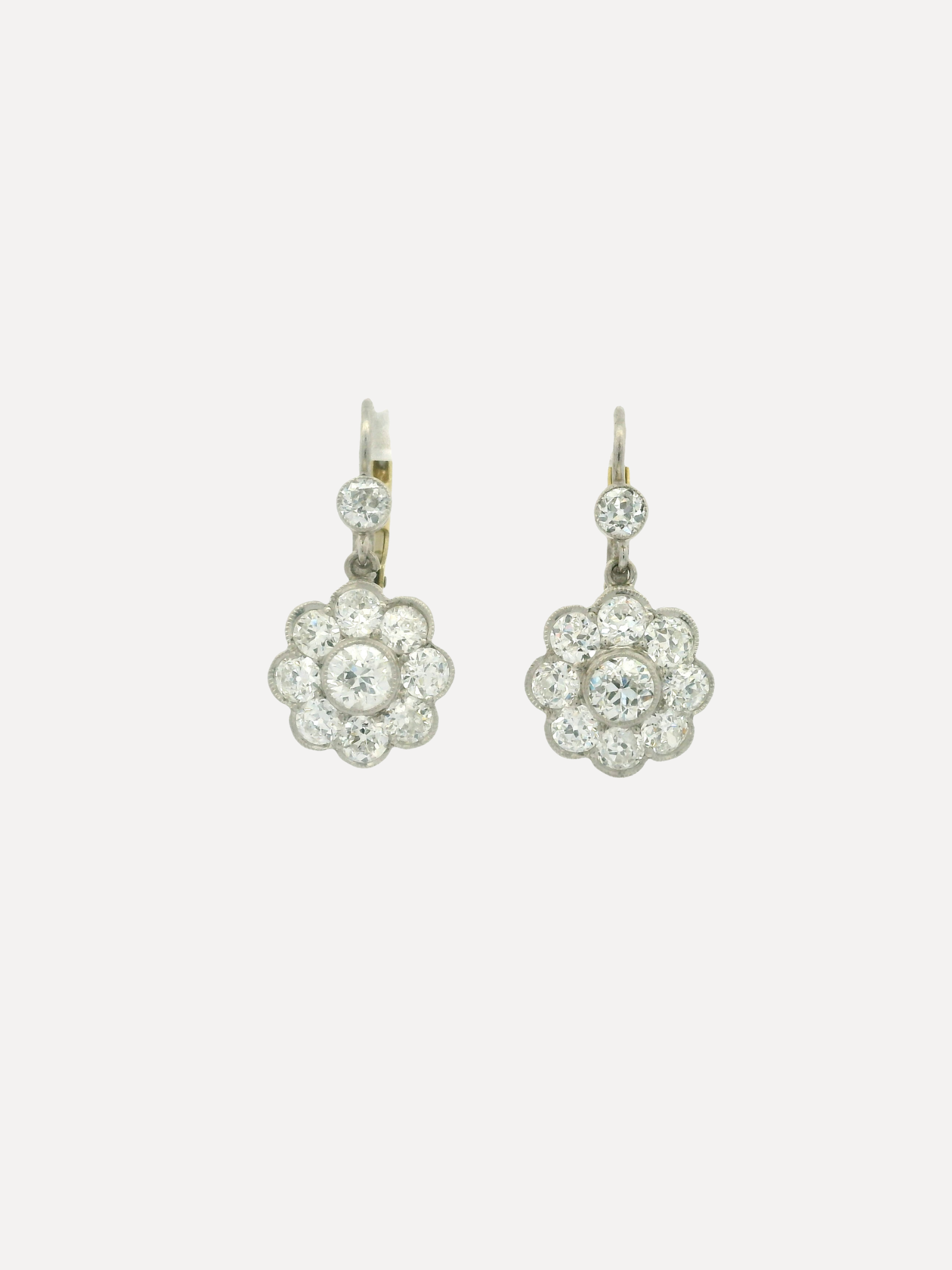 Platinum Diamond Rosette Dangle Earrings