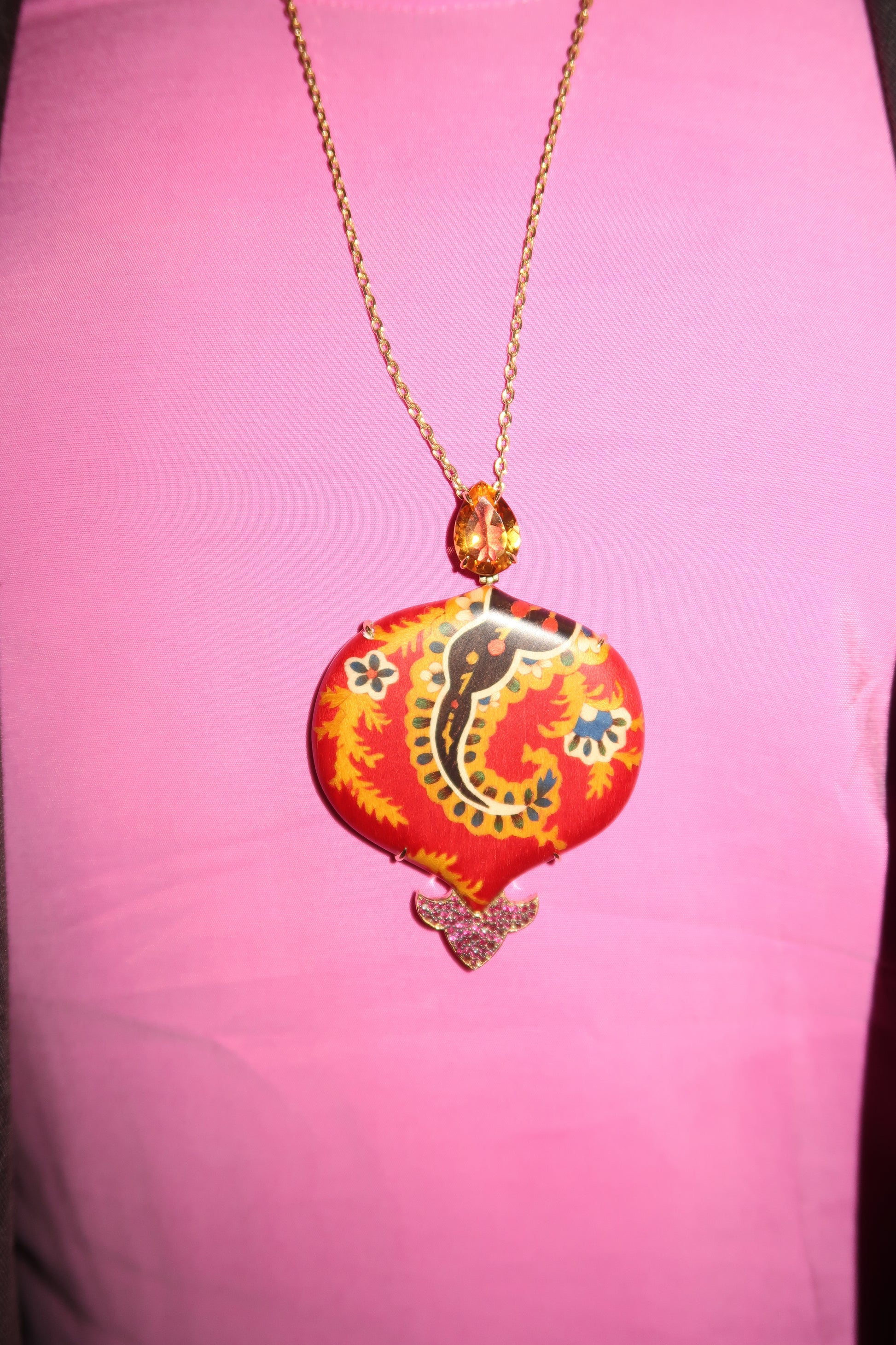 Pomegranate-shaped marquetry necklace Pomegranate-shaped marquetry necklace Silvia Furmanovich Silvia Furmanovich  Squash Blossom Vail