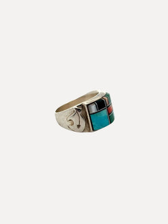 Quoc Trading Co multin Inlay with Bears Ring Quoc Trading Co multin Inlay with Bears Ring Native American Collection Native American Collection  Squash Blossom Vail
