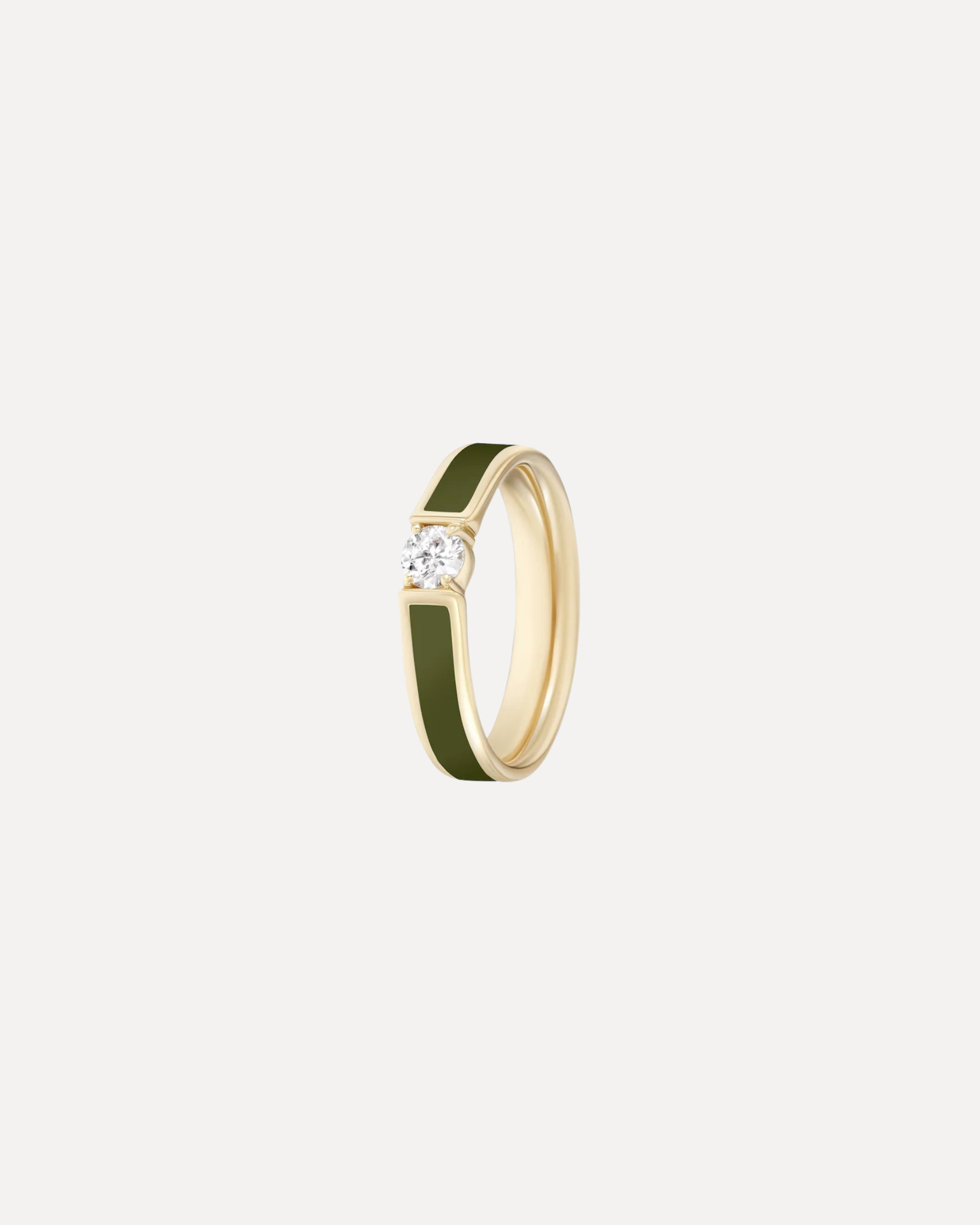 Honey Olive Green Enamel Diamond Ring