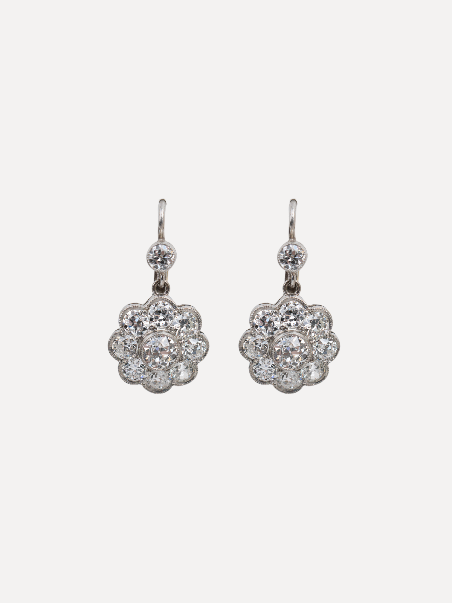Platinum Diamond Rosette Dangle Earrings