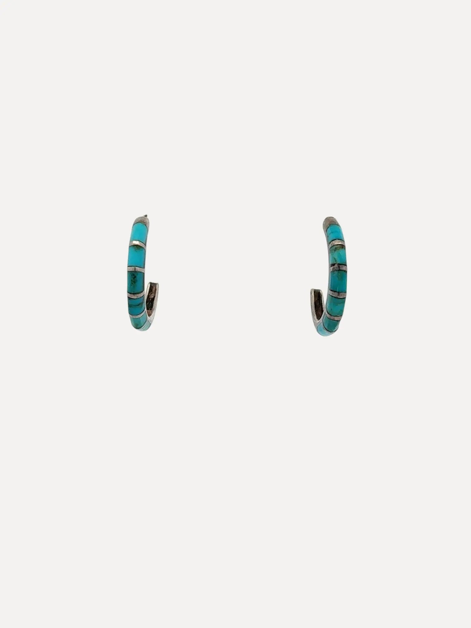 Rounded Inlaid Turquoise Half Hoops Rounded Inlaid Turquoise Half Hoops Native American Collection Native American Collection  Squash Blossom Vail