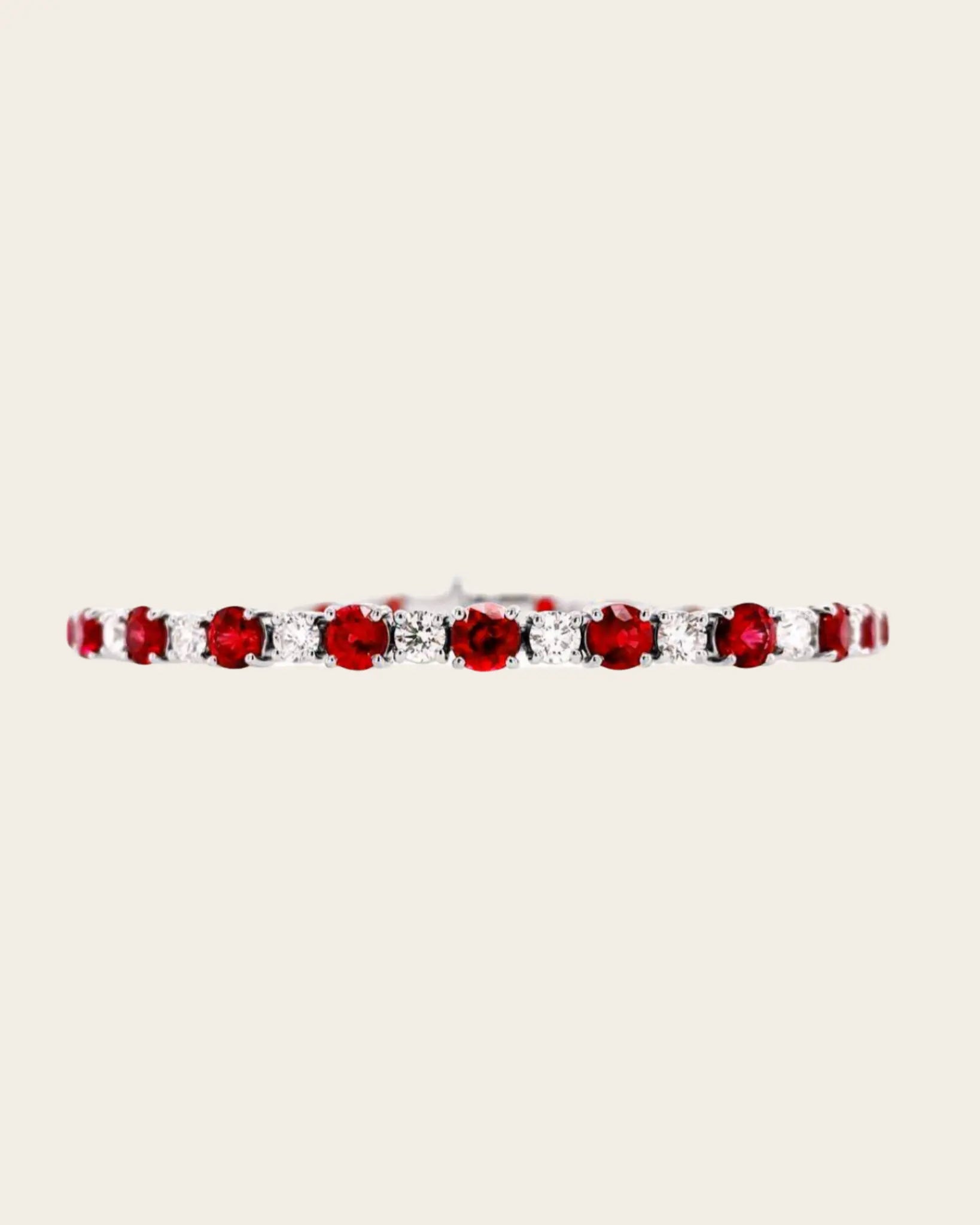A Bayco ruby and diamond bracelet in a platinum setting.