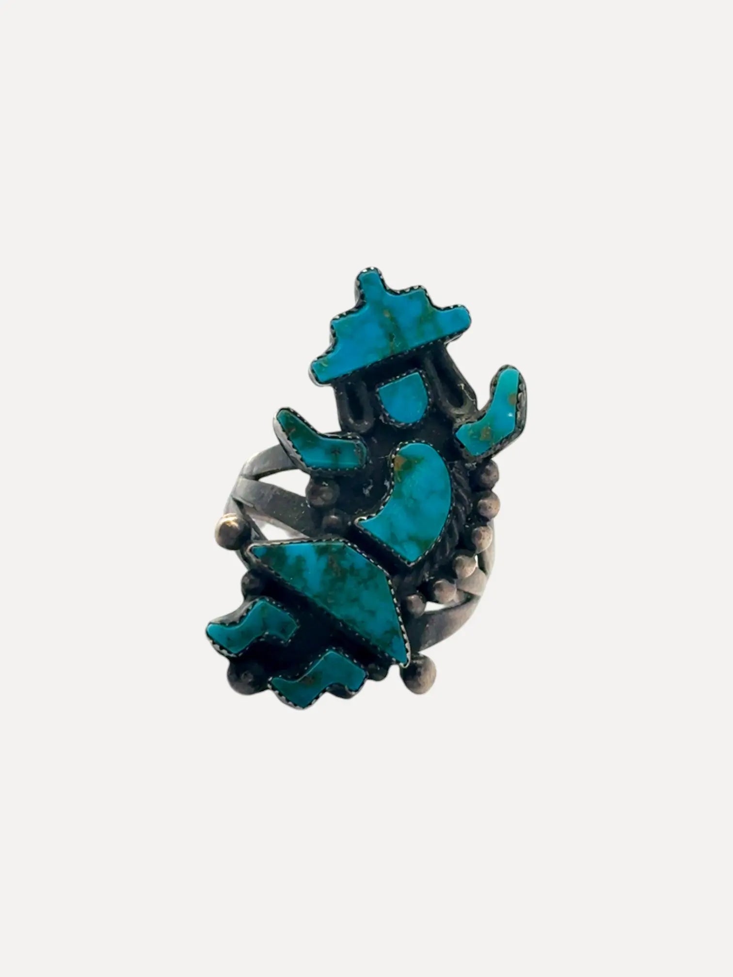 SS BLUE GEM TQ RAINBOW MAN Ring SS BLUE GEM TQ RAINBOW MAN Ring Peyote Bird Peyote Bird  Squash Blossom Vail