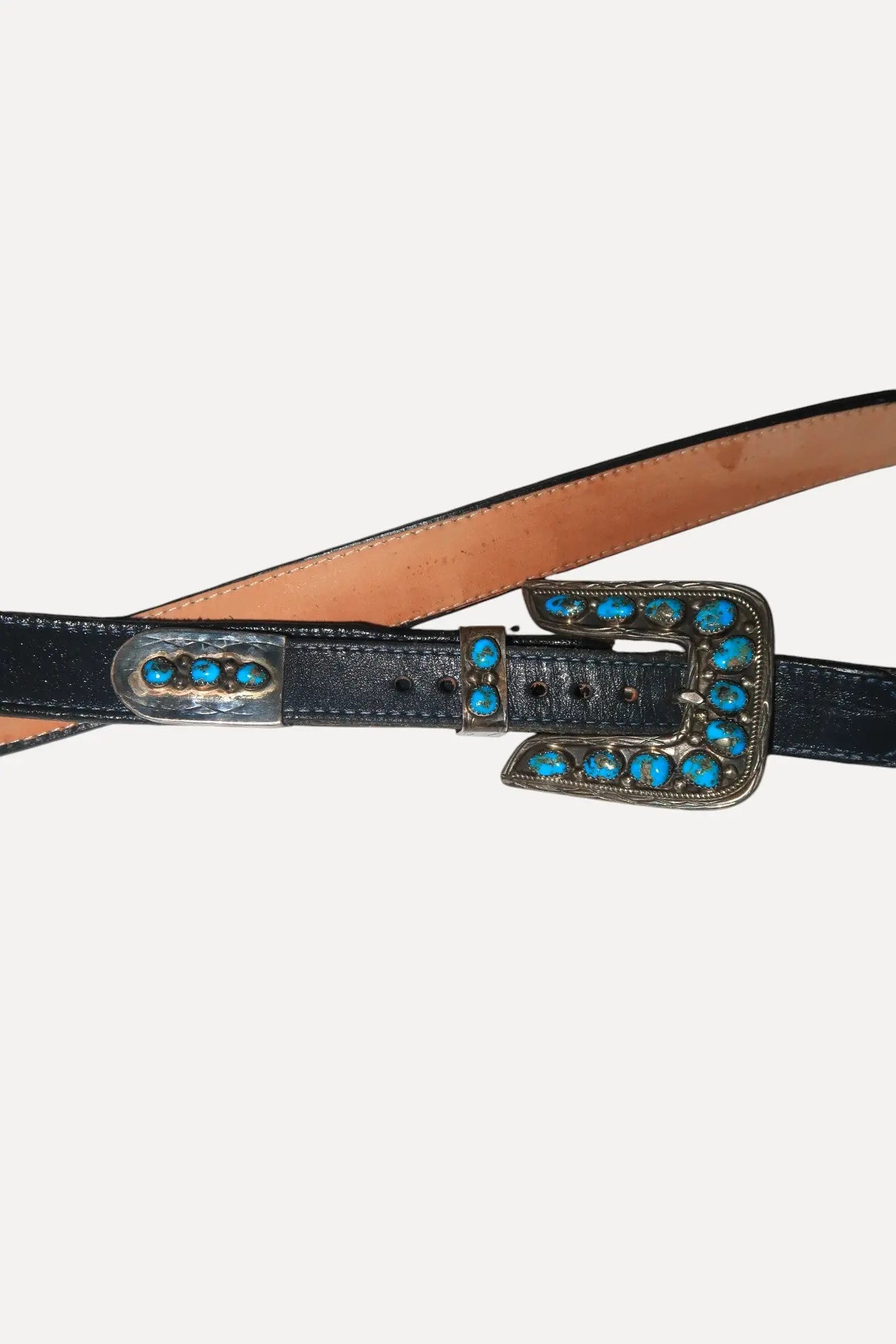 SS Turq Leather Belt SS Turq Leather Belt Painted Sky Vintage Painted Sky Vintage  Squash Blossom Vail