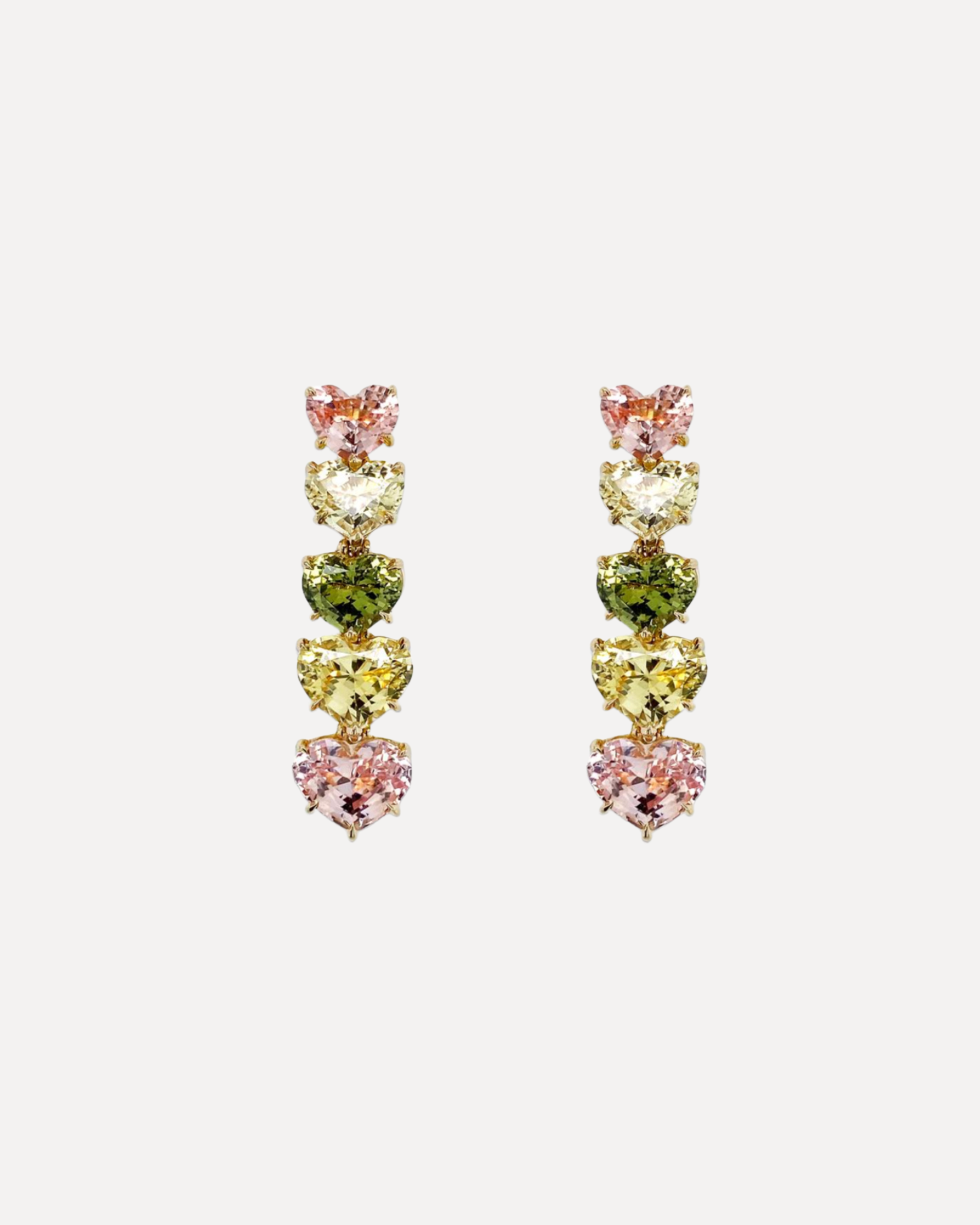 Multi-colored sapphire heart drop earrings by Bayco.