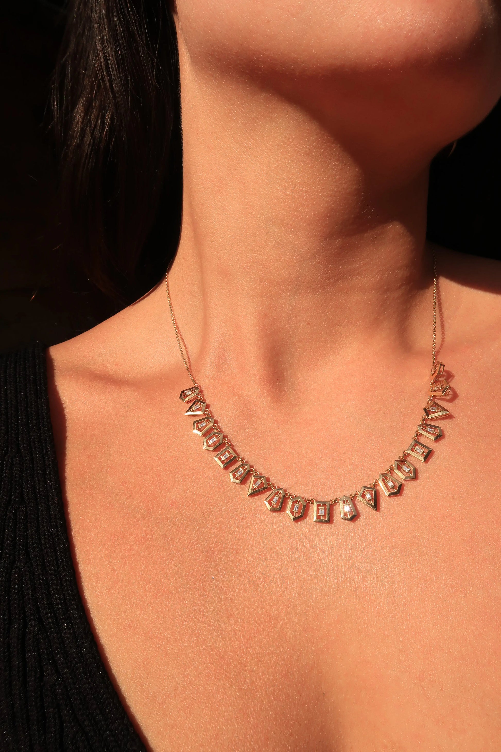 "Scintilate"Dianond & Geometric Frame Fringe Necklace "Scintilate"Dianond & Geometric Frame Fringe Necklace Ruchi New York Ruchi New York  Squash Blossom Vail