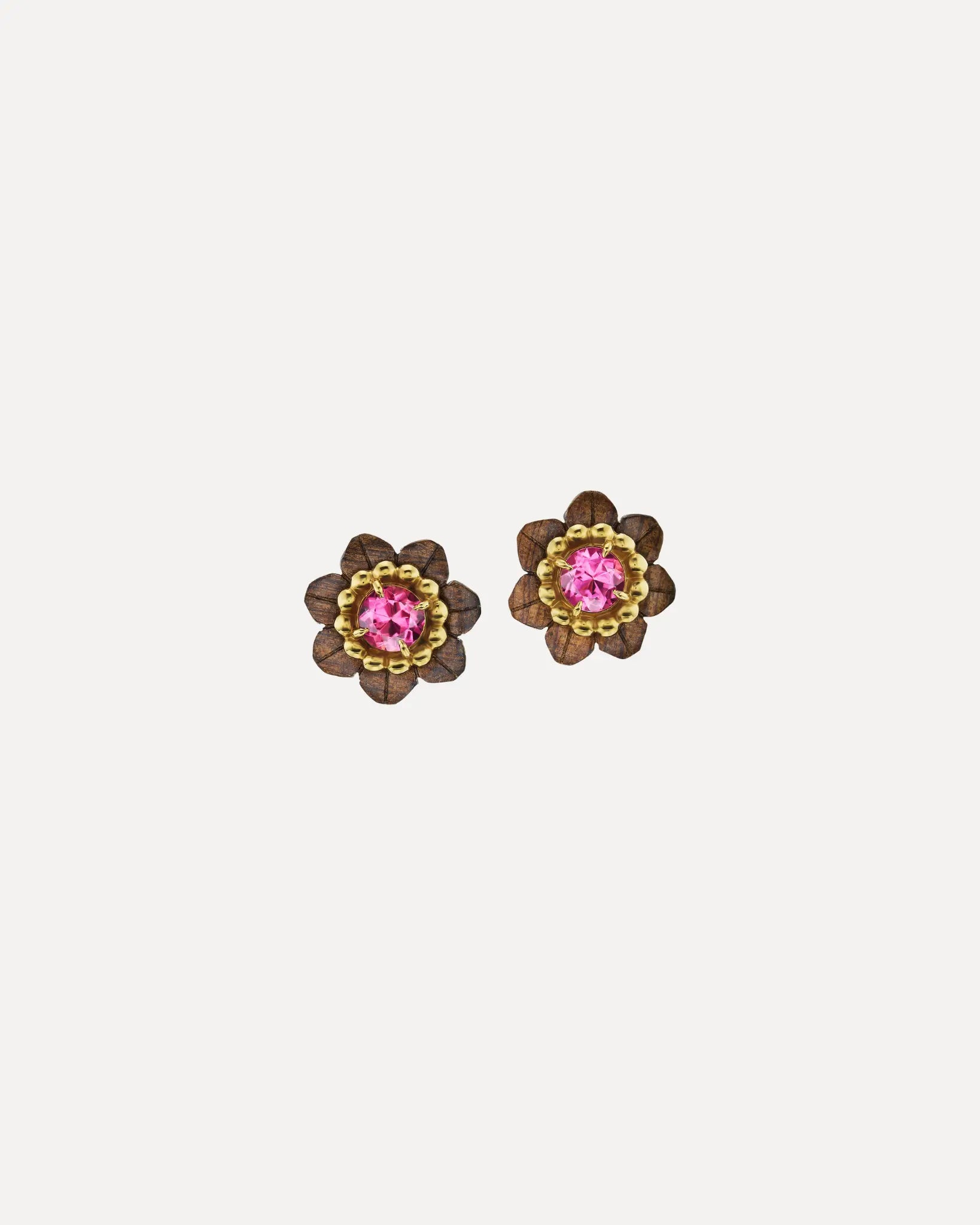 Sculptural Botanical Flower Stud Earrings with Pink Tourmaline and Pink Sapphires Sculptural Botanical Flower Stud Earrings with Pink Tourmaline and Pink Sapphires Silvia Furmanovich Silvia Furmanovich  Squash Blossom Vail