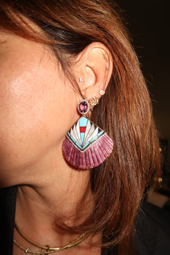 Shell earrings with mother of pearl, turquoise and onyx mosaic earrings Shell earrings with mother of pearl, turquoise and onyx mosaic earrings Silvia Furmanovich Silvia Furmanovich  Squash Blossom Vail