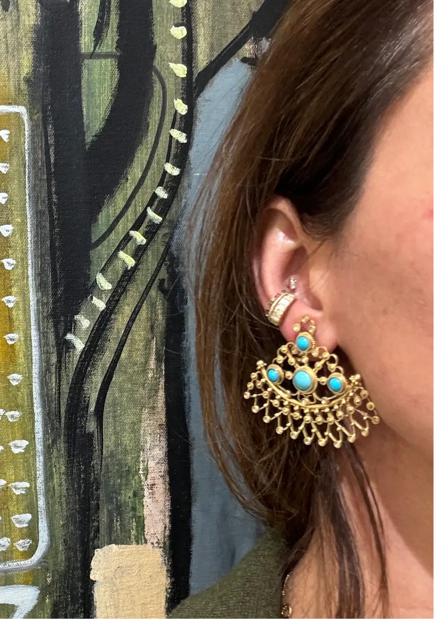 Silk Road Turquoise and Diamond Earrings Silk Road Turquoise and Diamond Earrings Silvia Furmanovich Silvia Furmanovich  Squash Blossom Vail