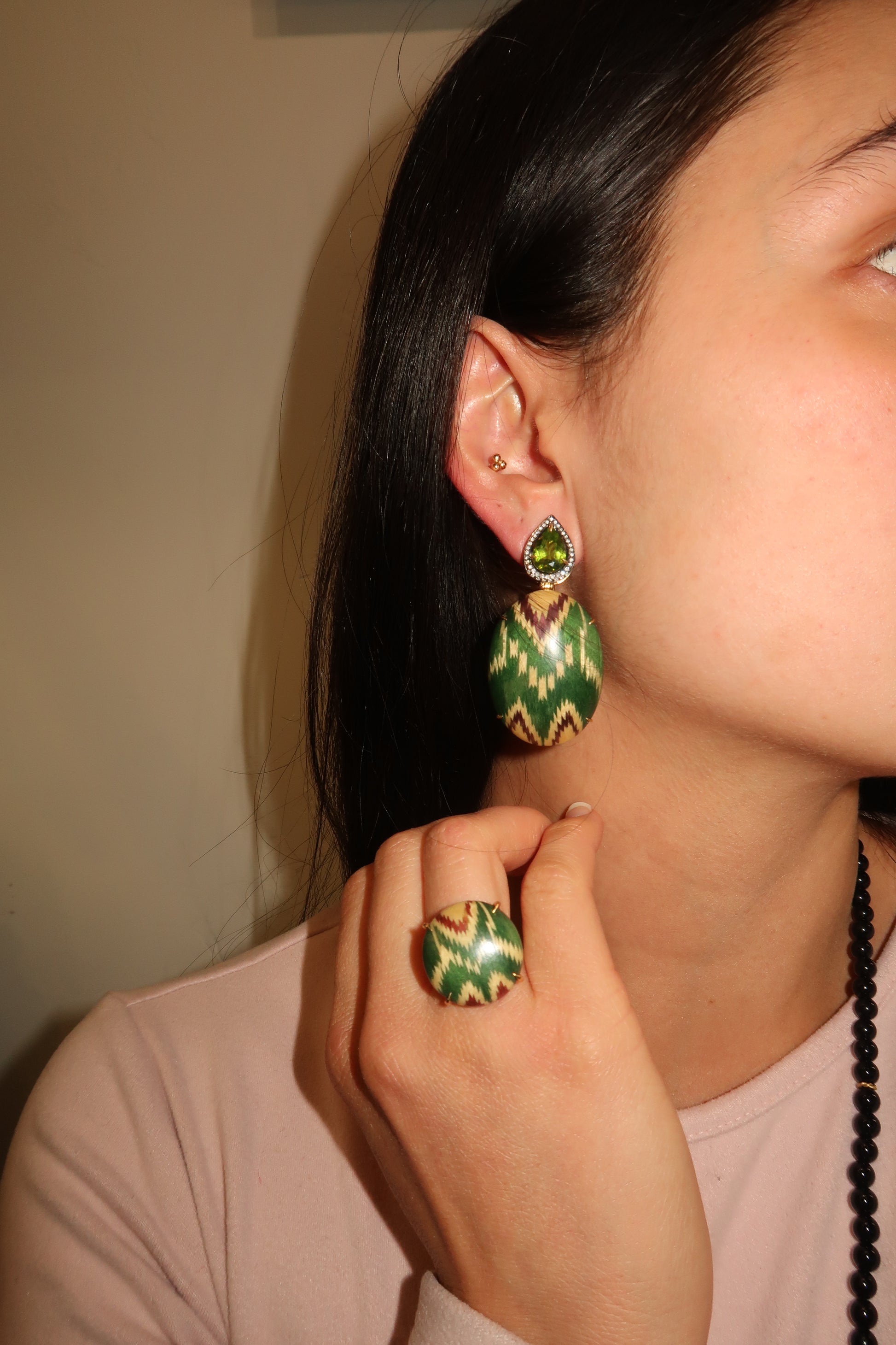 Silk road marquetry earrings Silk road marquetry earrings Silvia Furmanovich Silvia Furmanovich  Squash Blossom Vail
