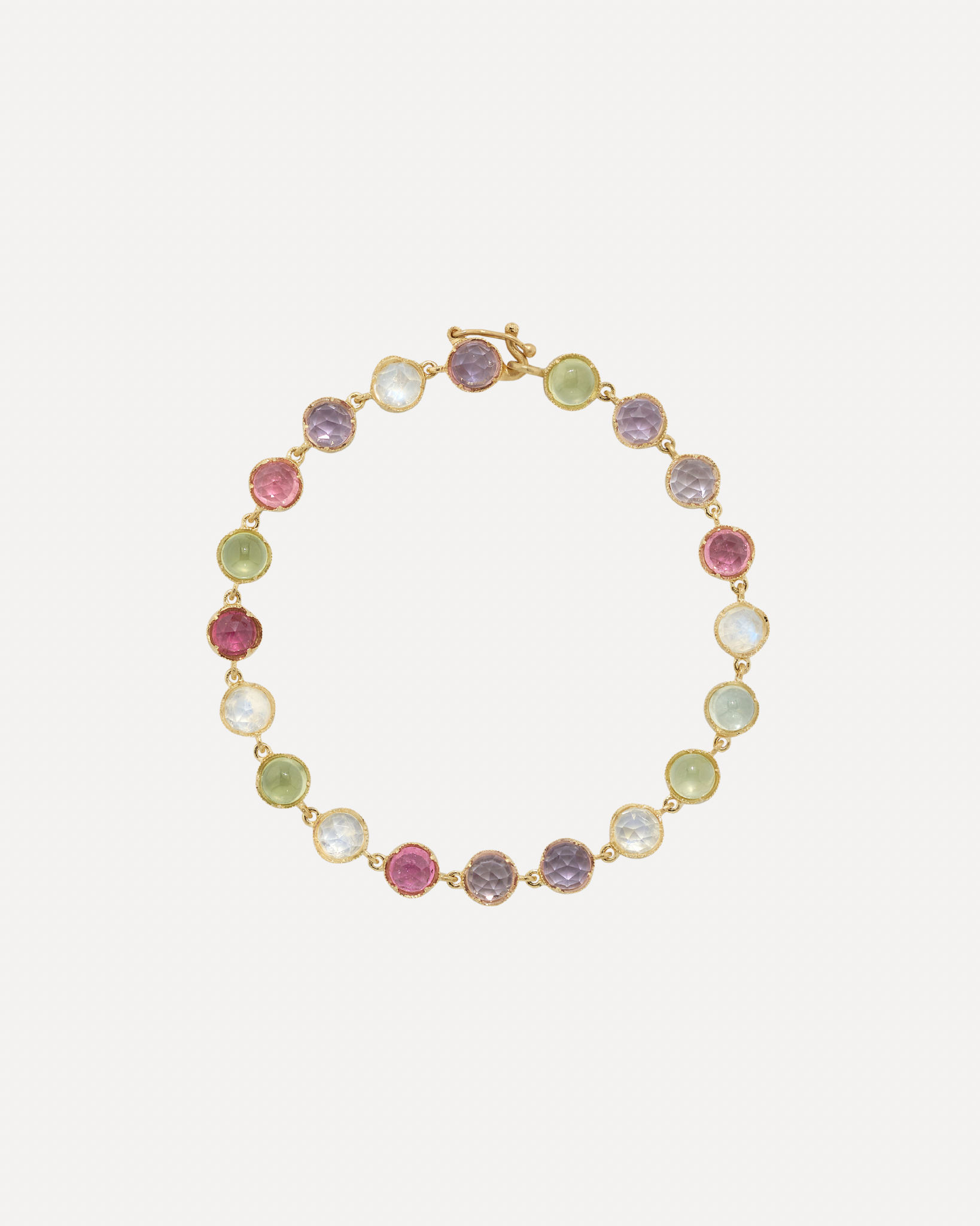 Small Classic Link Pink Tourmaline, Prehnite, and Rainbow Moonstone Bracelet