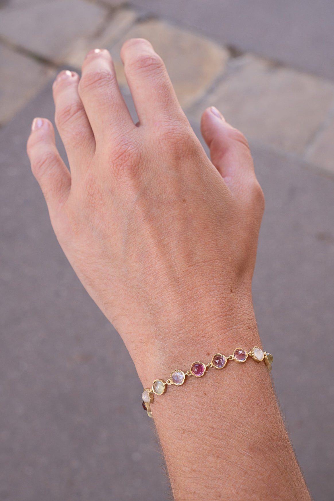 Small-Classic-Link-Pink-Tourmaline_-Prehnite_-and-Rainbow-Moonstone-Bracelet-Irene-Neuwirth