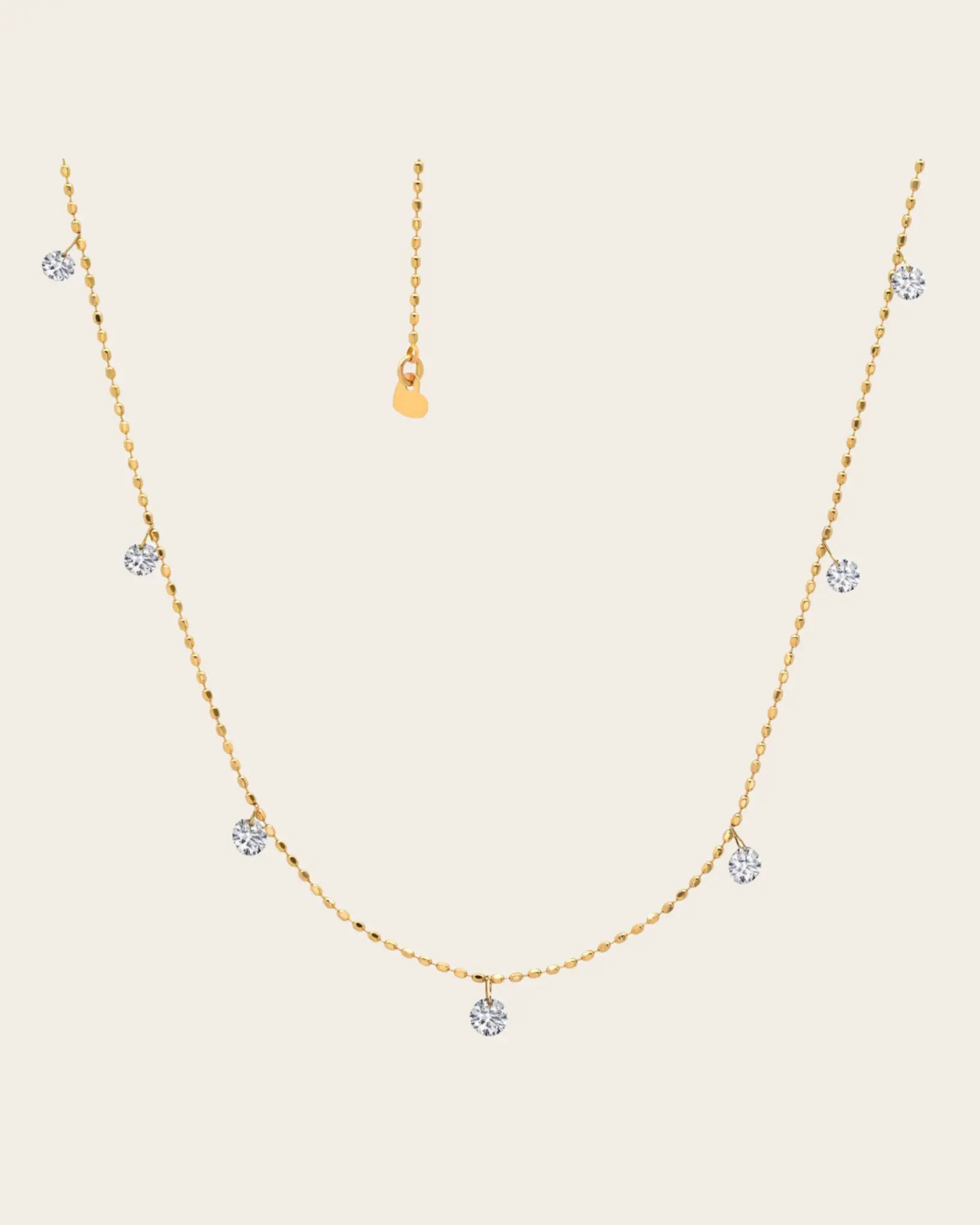 Small Floating Diamond Necklace Small Floating Diamond Necklace Graziela Gems Graziela Gems Yellow-Gold Squash Blossom Vail