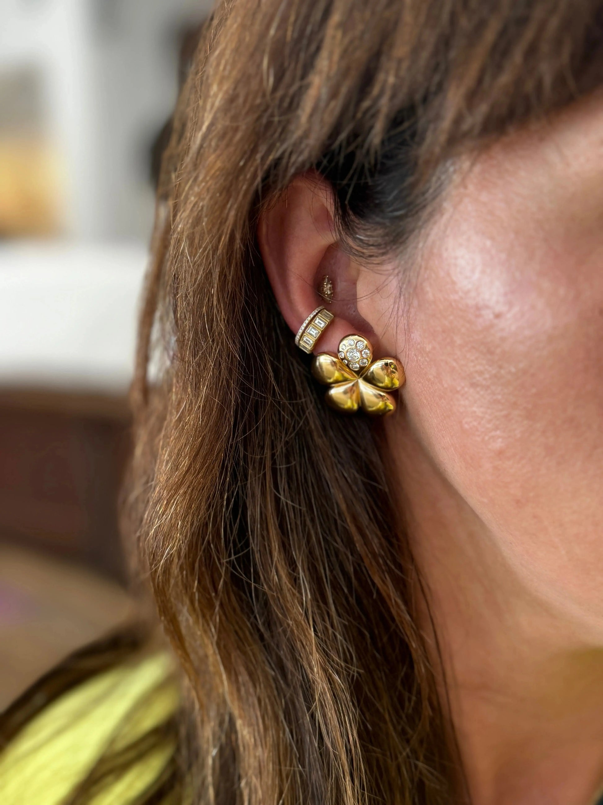Small Petal Flower Earrings with Single Diamond Petal Small Petal Flower Earrings with Single Diamond Petal Brent Neale Brent Neale  Squash Blossom Vail