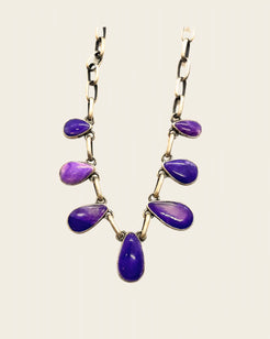 Sugilite 7 Piece Necklace and SS Chain Sugilite 7 Piece Necklace and SS Chain Squash Blossom Original Squash Blossom Original  Squash Blossom Vail