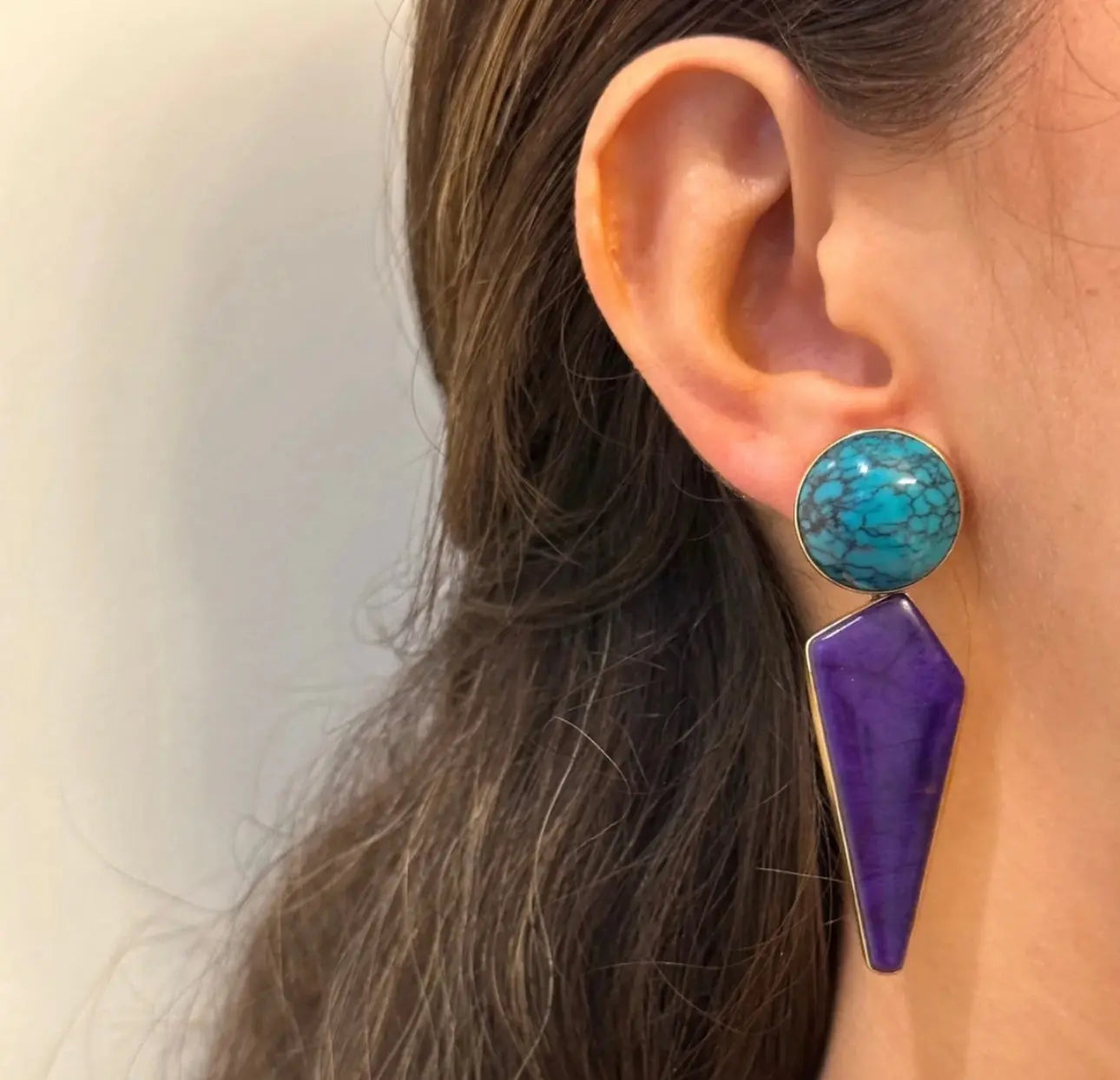 Sugilite and Turquoise Modern Earrings Sugilite and Turquoise Modern Earrings Vintage at the Squash Blossom Vintage at the Squash Blossom  Squash Blossom Vail