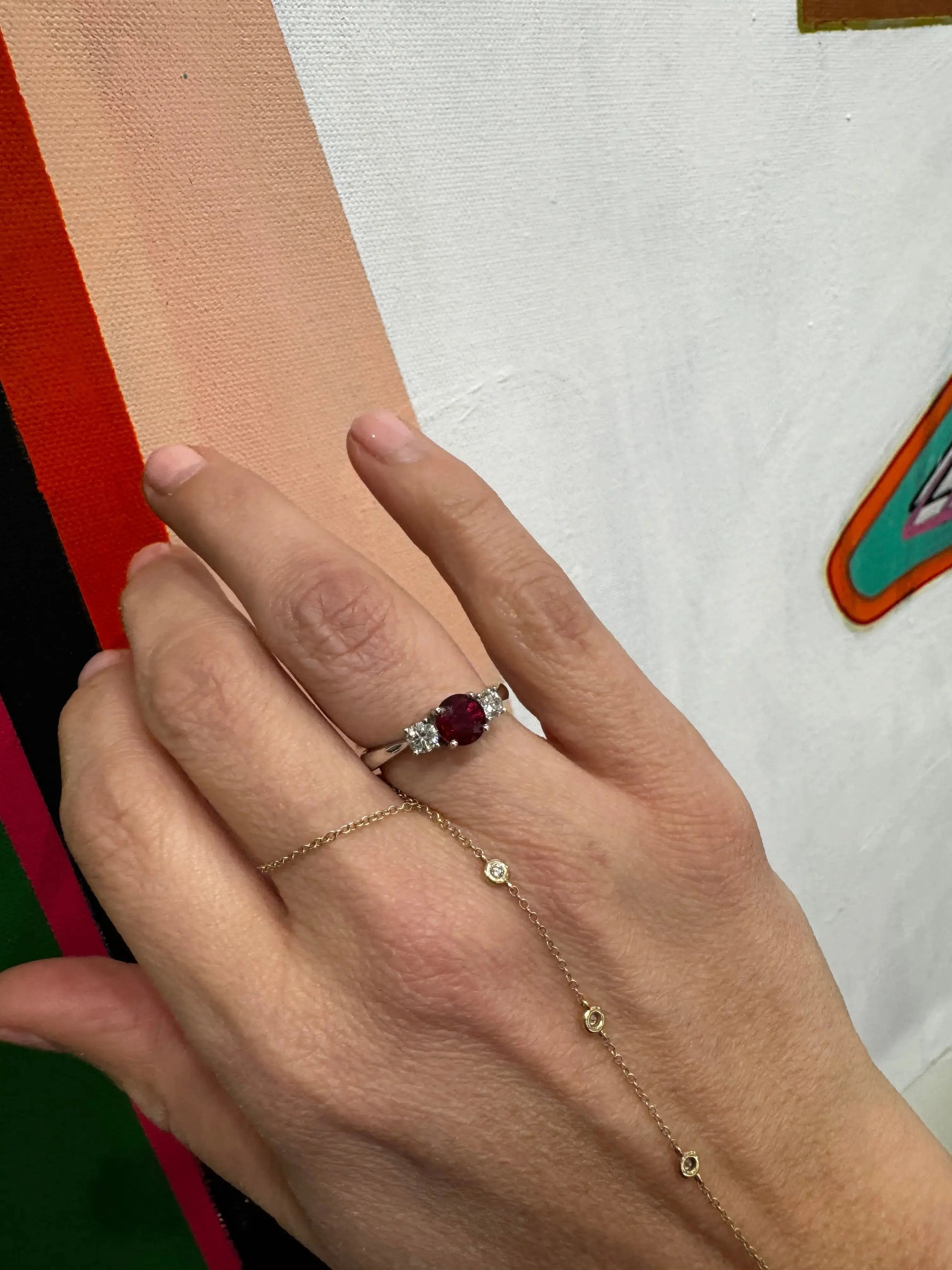 Three Stone Ruby and Diamond Ring Three Stone Ruby and Diamond Ring Vintage at the Squash Blossom Vintage at the Squash Blossom  Squash Blossom Vail
