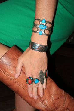 Tufa cast Cuff 3 Turquoise Stones Tufa cast Cuff 3 Turquoise Stones Native American Collection Native American Collection  Squash Blossom Vail
