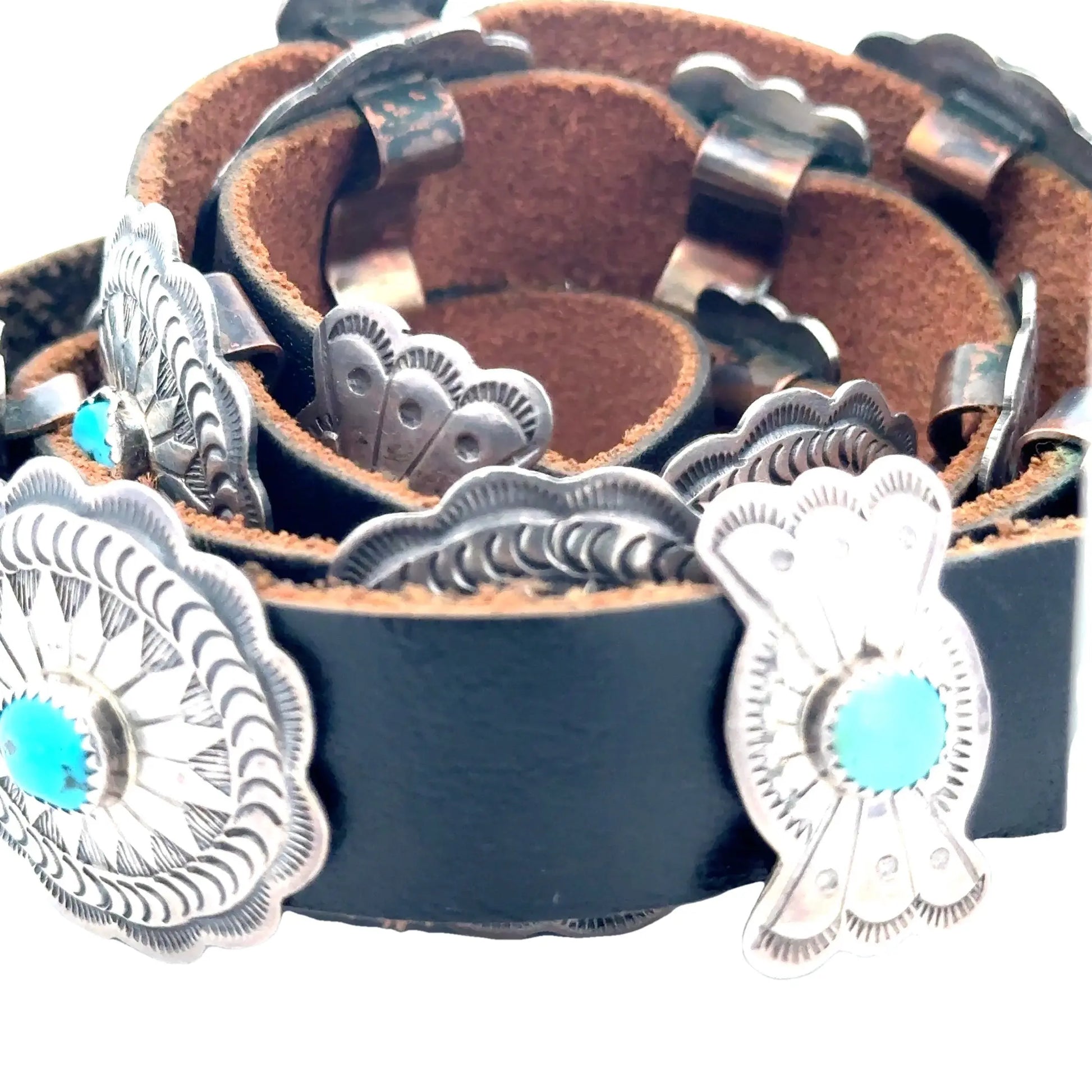 Turquoise Concho Belt Turquoise Concho Belt Native American Collection Native American Collection  Squash Blossom Vail