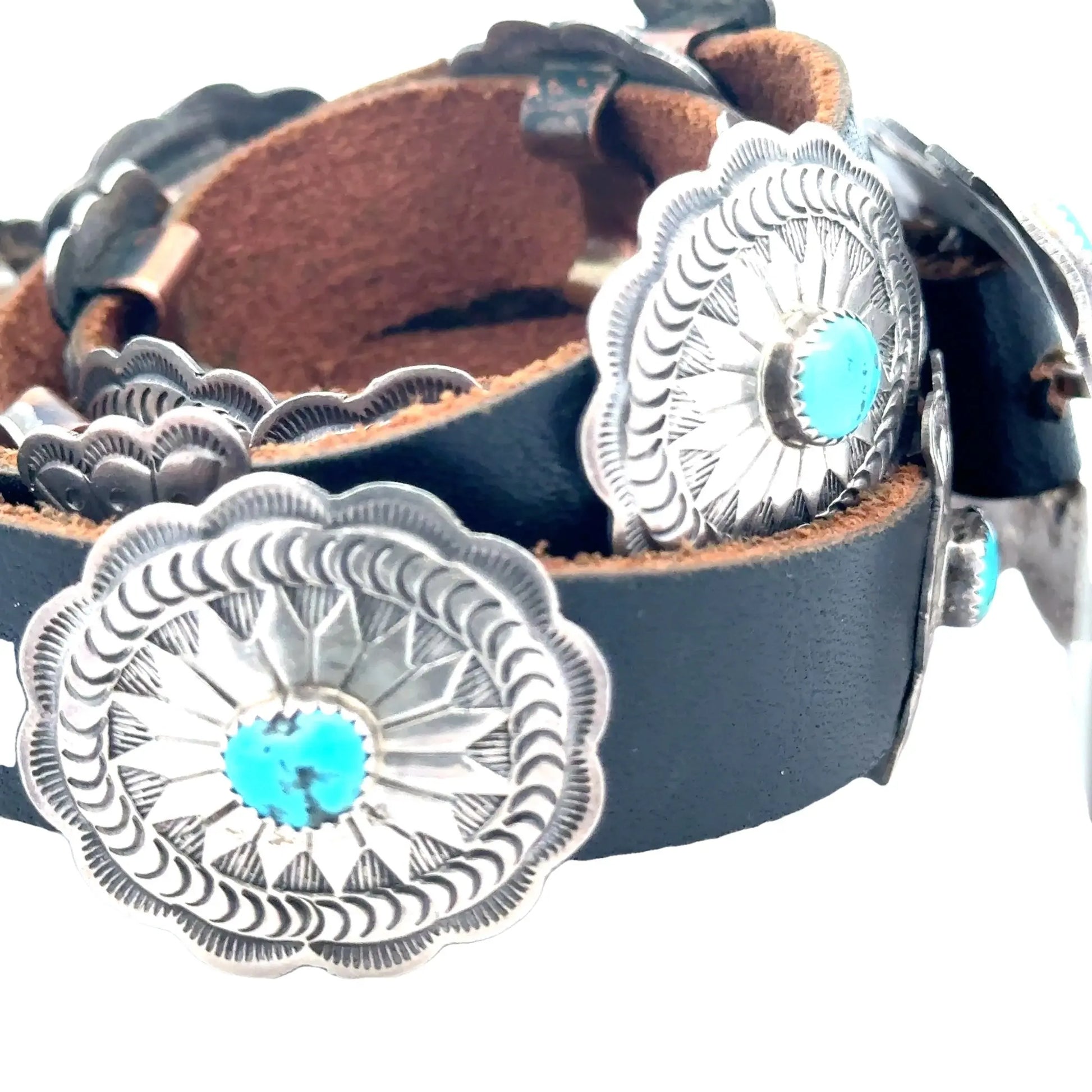 Turquoise Concho Belt Turquoise Concho Belt Native American Collection Native American Collection  Squash Blossom Vail